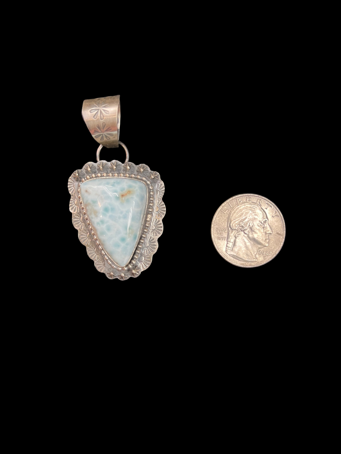 Larimar Turquoise Pendant by Ned Nez, Navajo