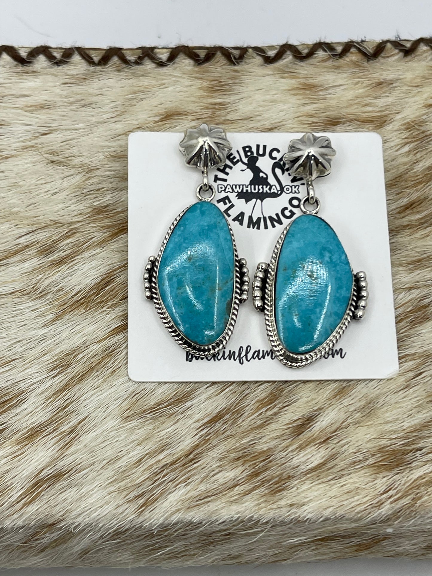 Kingman Turquoise Star Post Dangle Earrings by Raymond Yazzie, Navajo