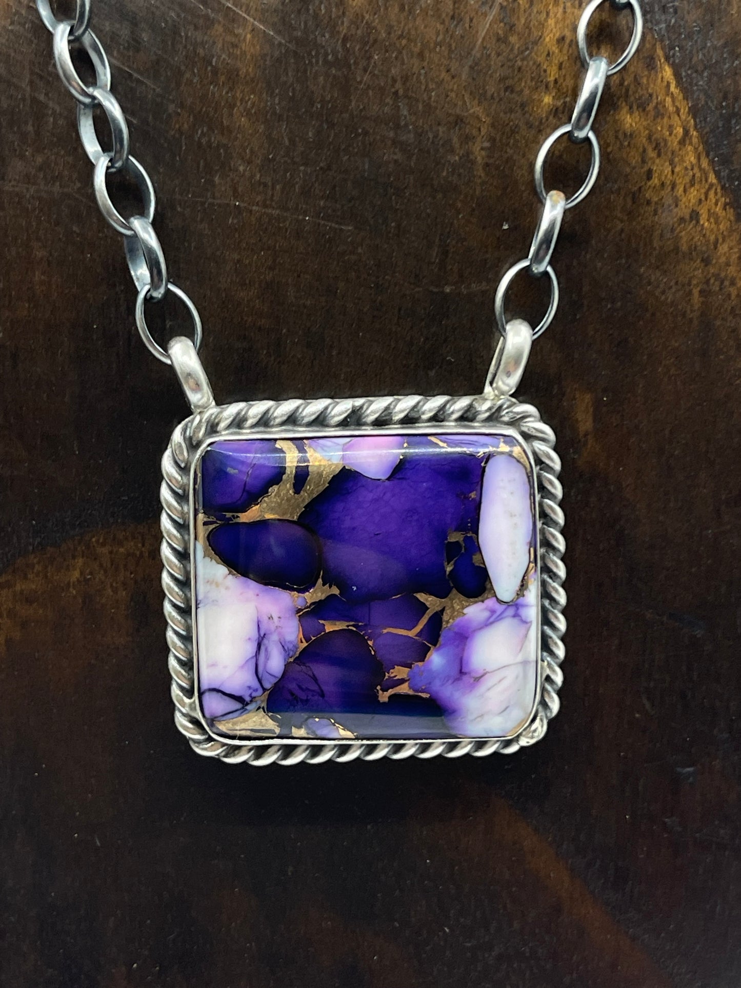 LOT 24 5/24 18" Lavender Dahlia Square Necklace by Augustine Largo, Navajo