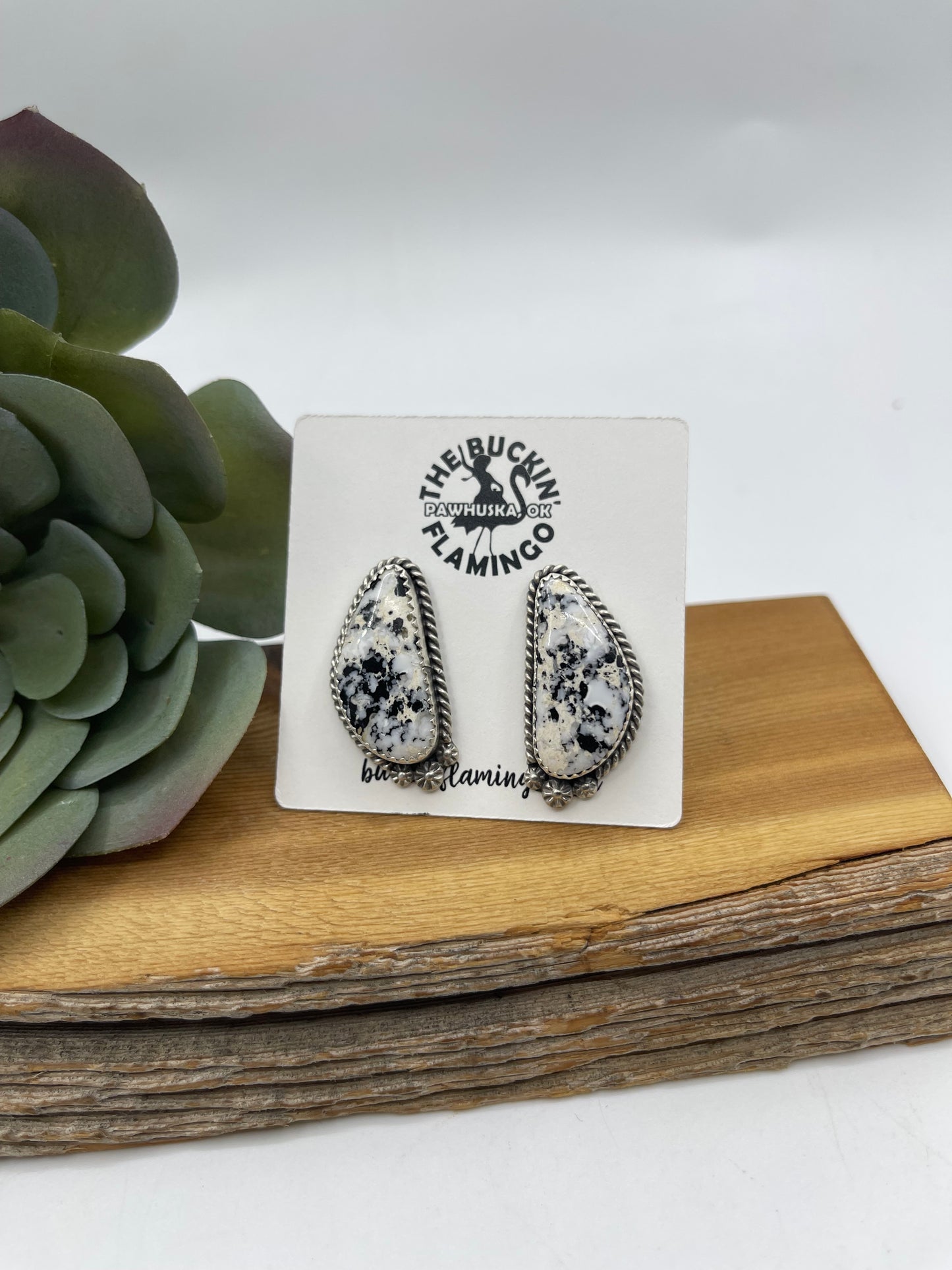 White Buffalo Post Earrings by Virginia Becenti, Navajo