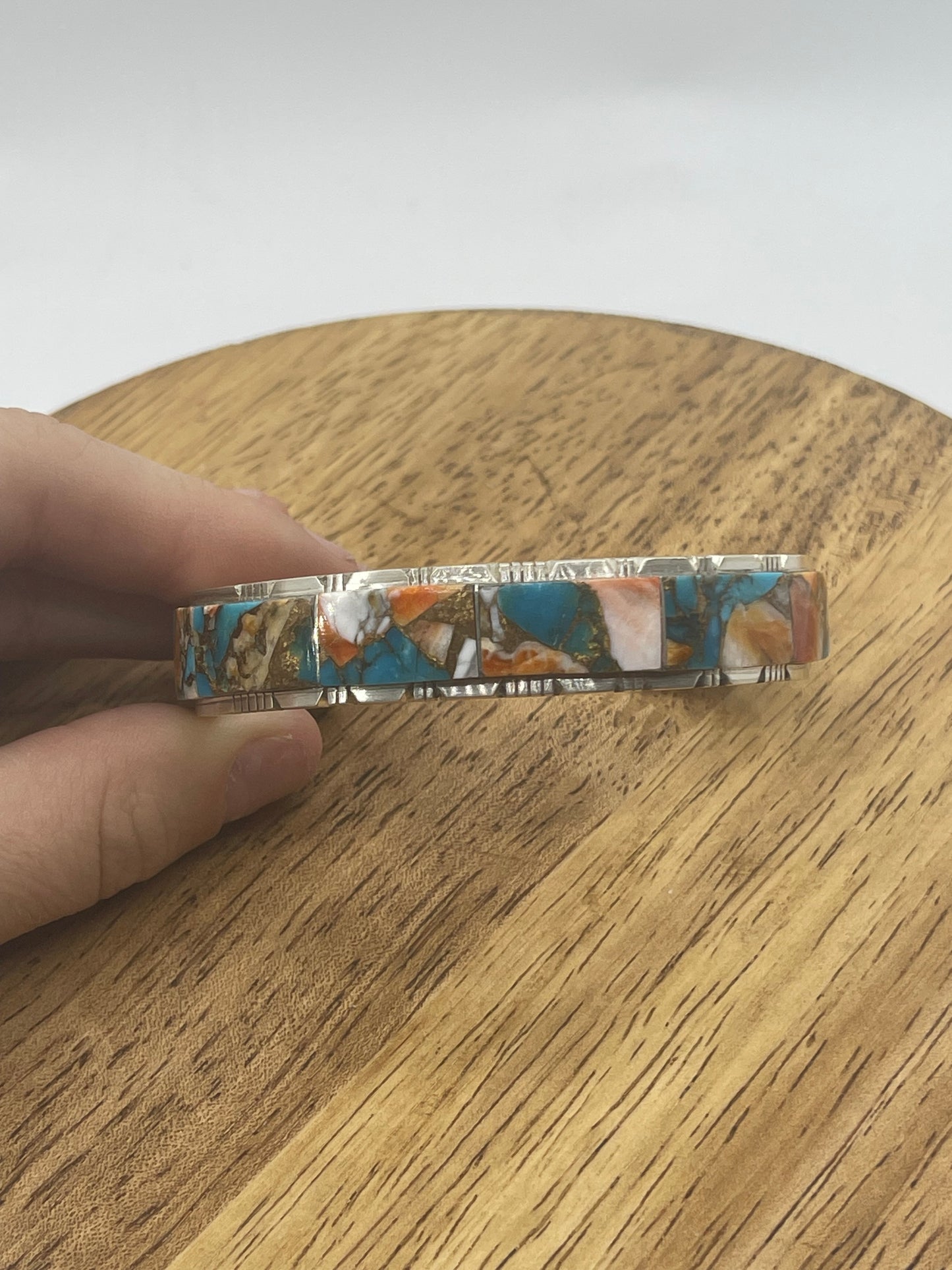 Orange Crush Inlay Cuff by Steve Francisco, Navajo 6.5"