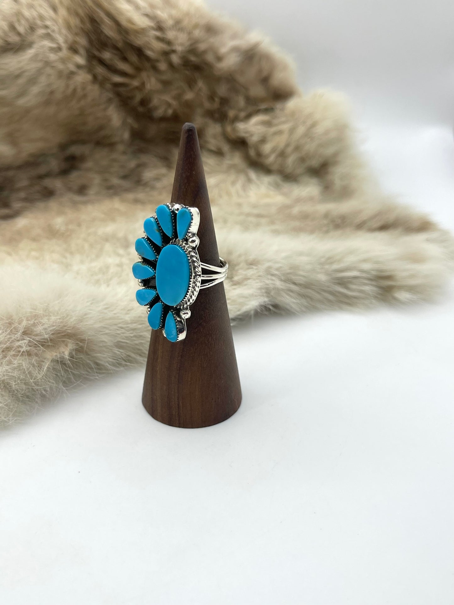 6.0 Half Cluster Turquoise Ring by Jimmy Garcia, Navajo