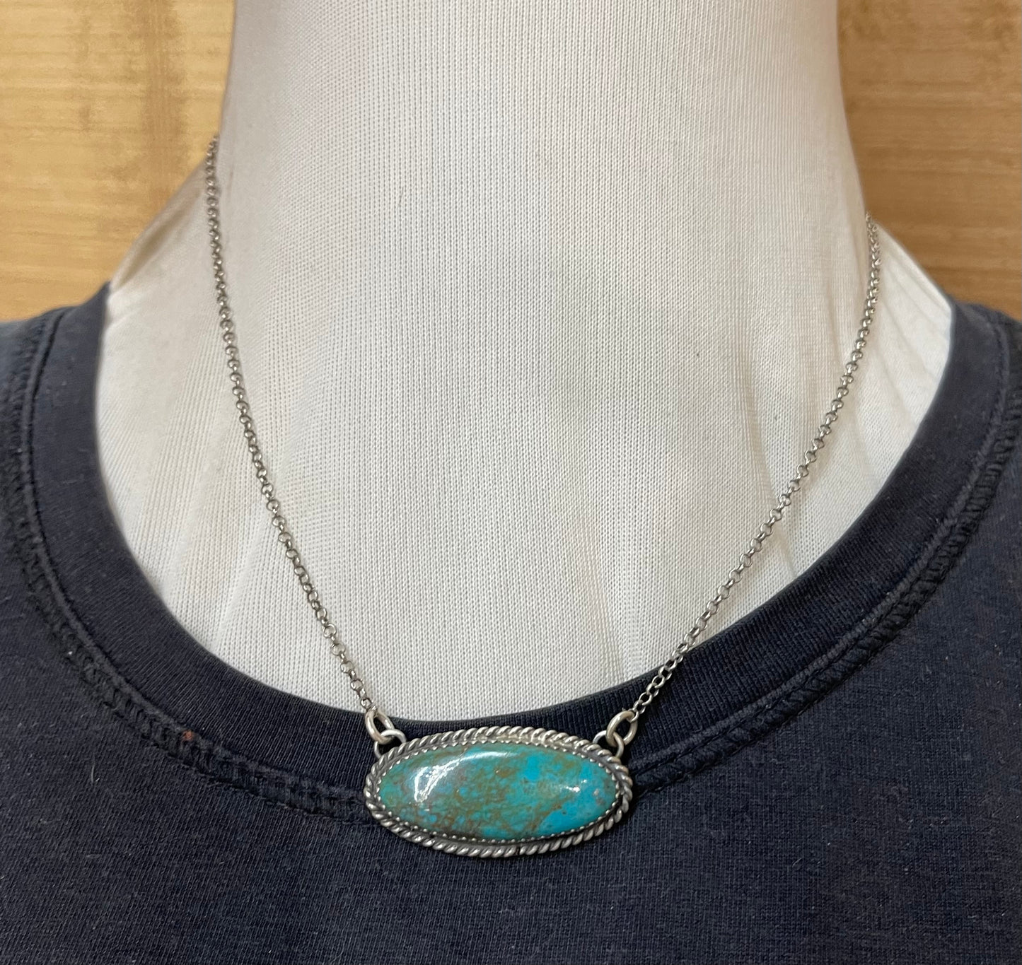 Turquoise Oval Bar Necklace by CLifton Davis, Navajo