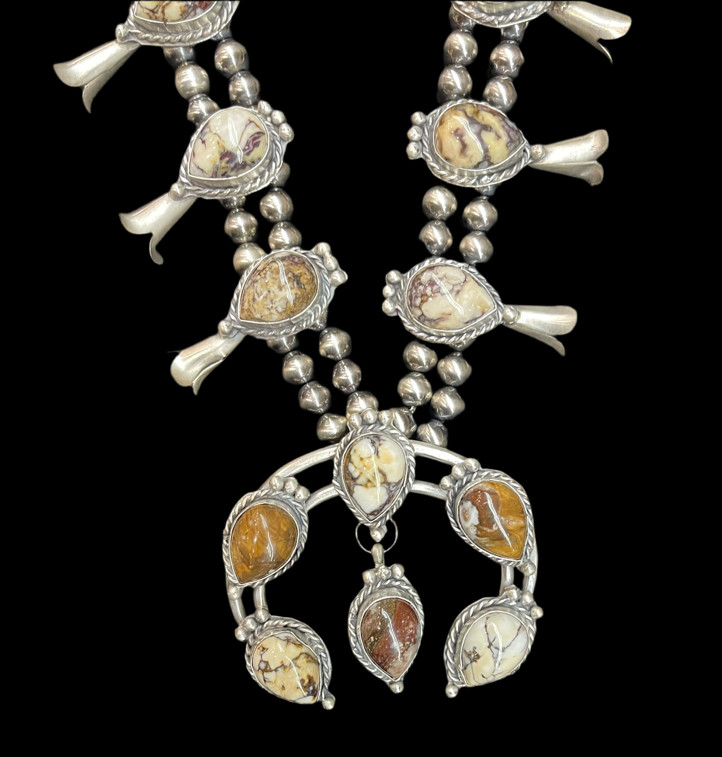 32” Wild Horse Squash Blossom and Earring Set by Gilbert Nez, Navajo