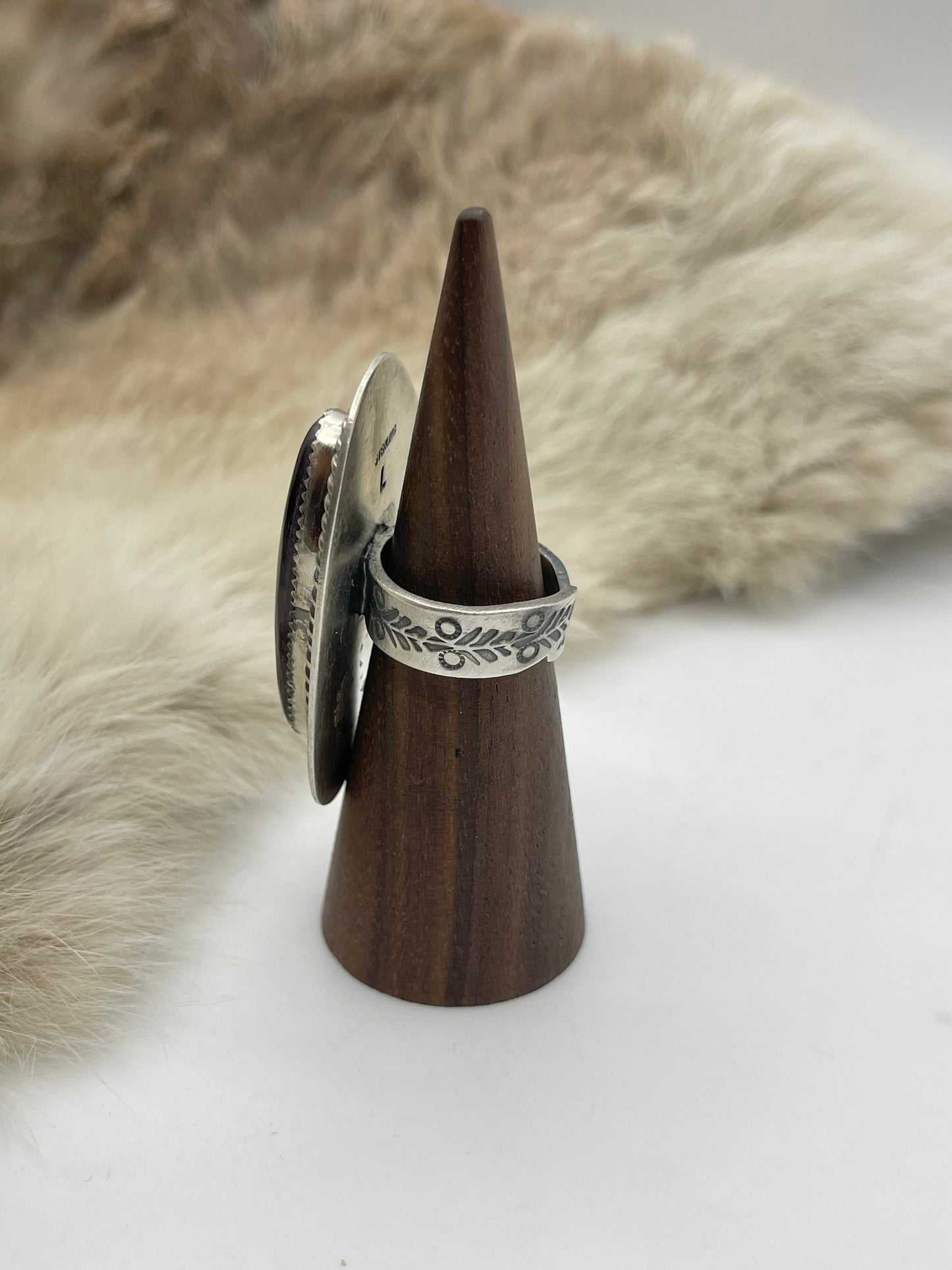 Adjustable 6.0-9.0 Charoite Ring with Stamped "L" by Artist