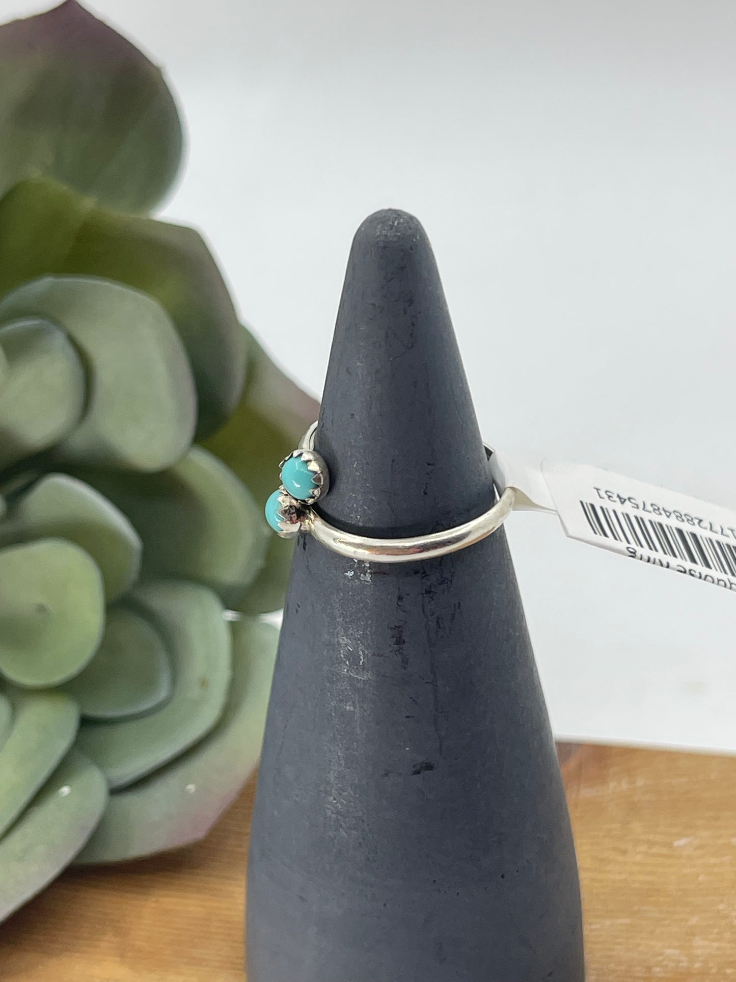Adjustable 7.0 2 Stone Dainty Turquoise Ring