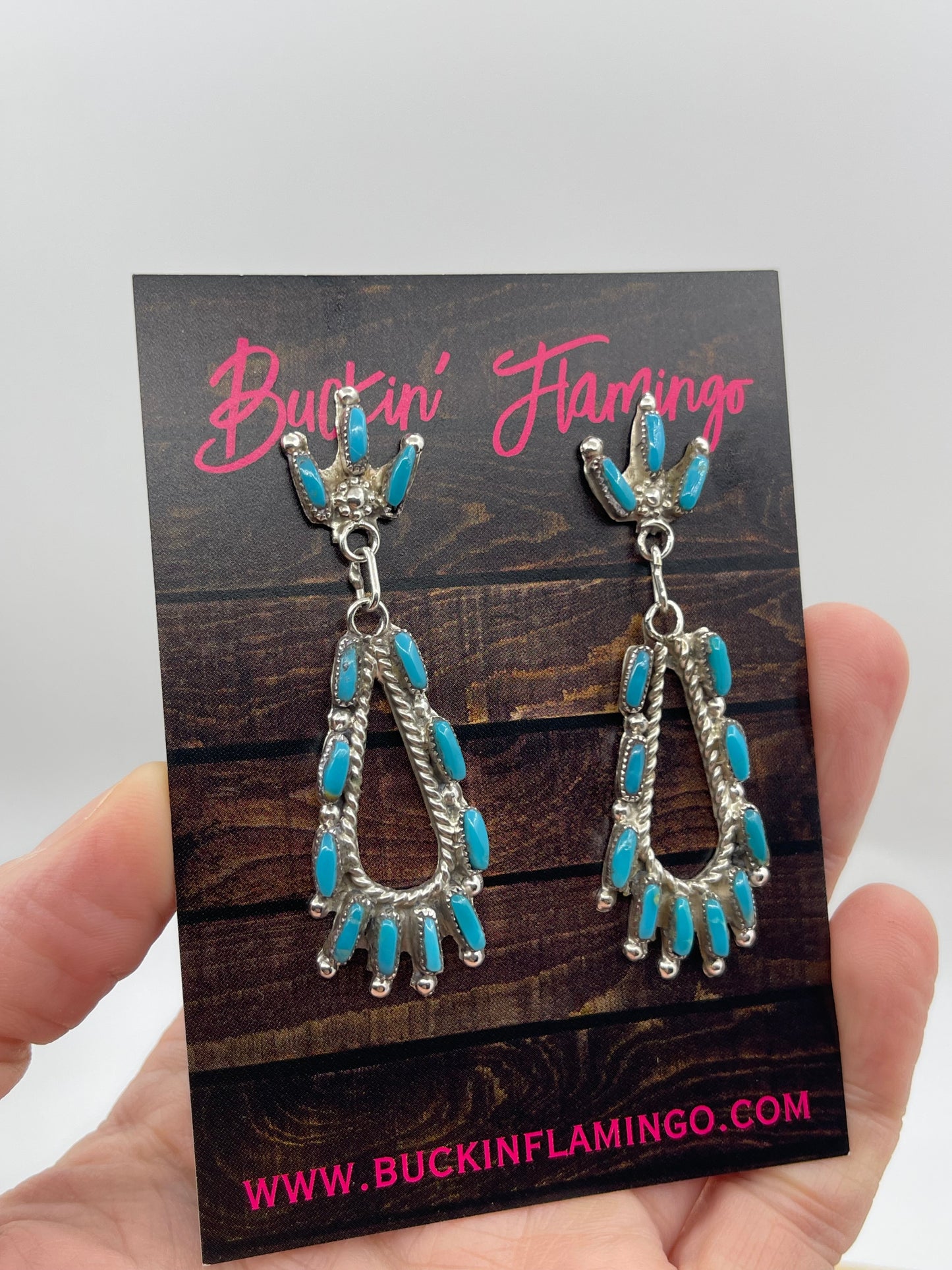 Turquoise Needle Point Post Dangle Earrings by Veronica Martza, Zuni