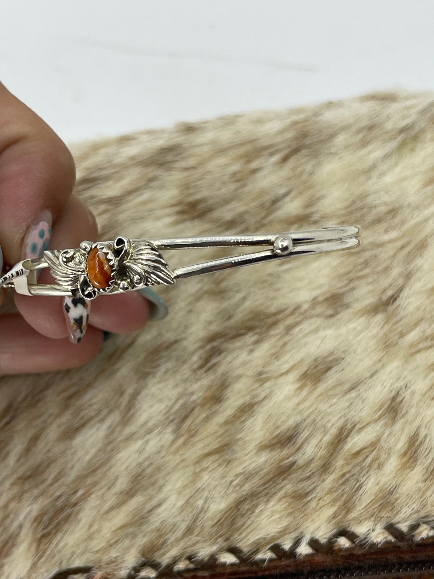 5 3/4"-7" Orange Spiny Oyster Cuff by Judy Largo, Navajo