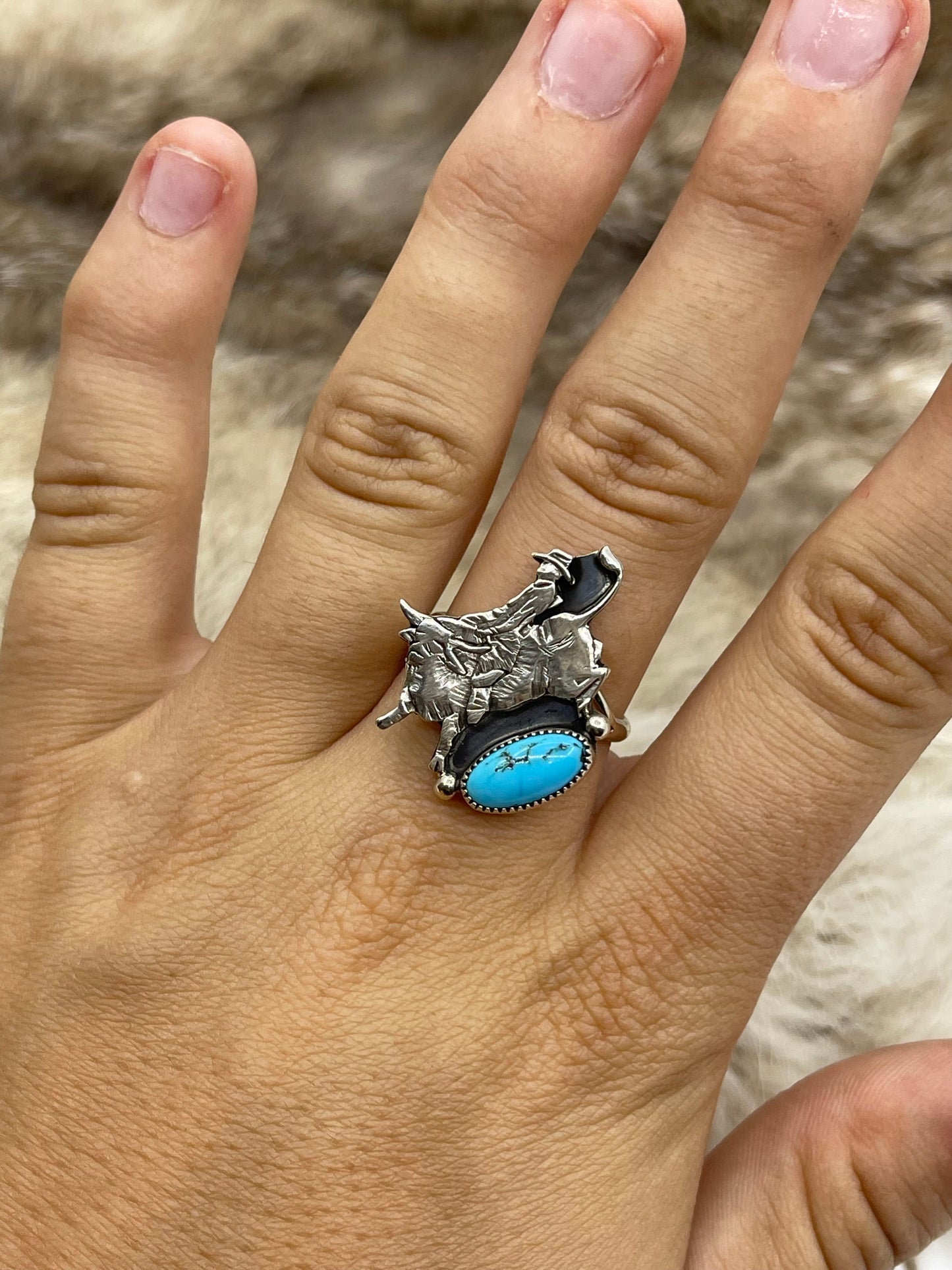 8.0 Bull Rider W/Turquoise Ring by Emerson Delgarito, Navajo