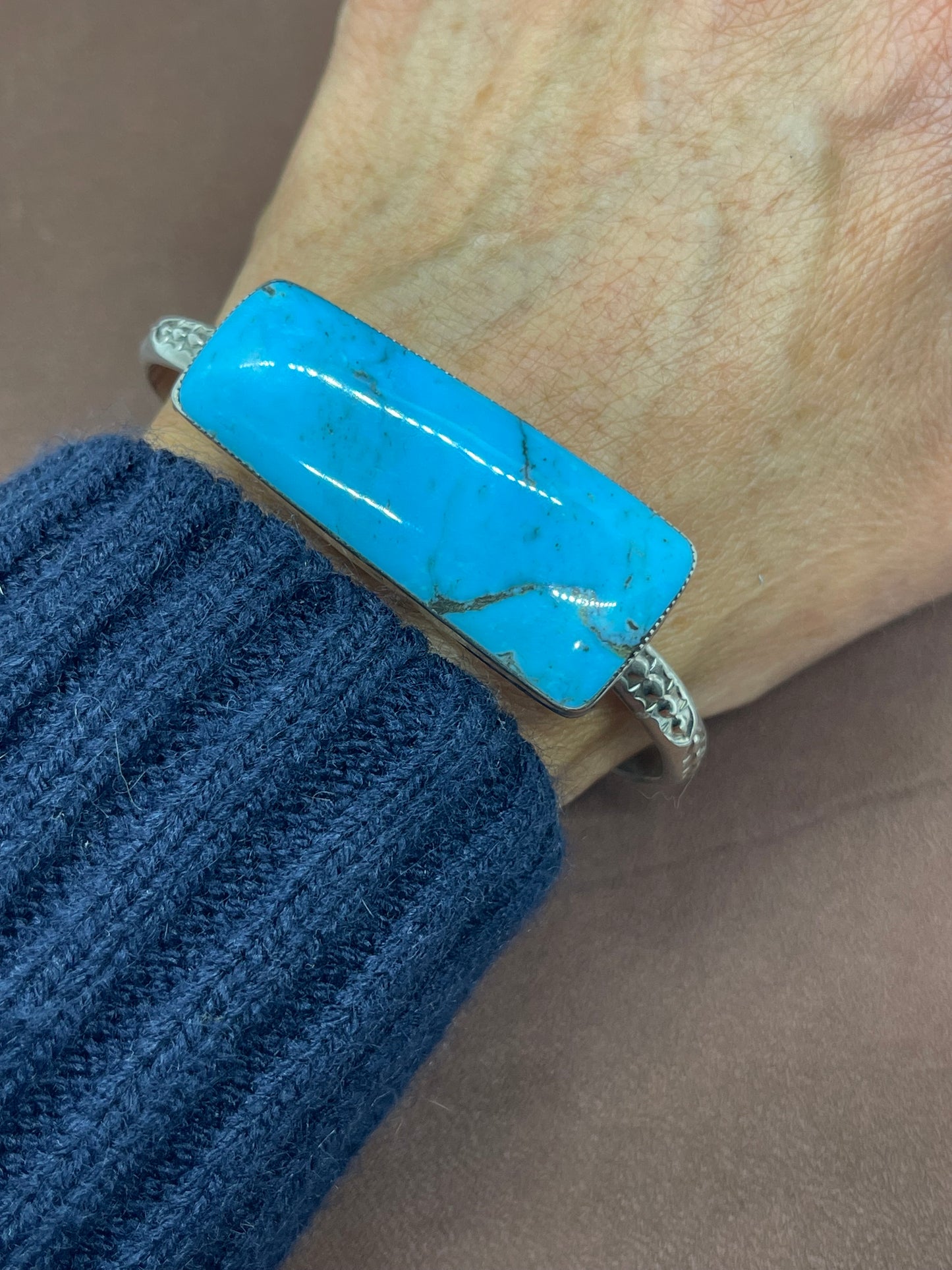 5 1/2"-7" Kingman Turquoise Bar Cuff by Bucky Belin, Navajo