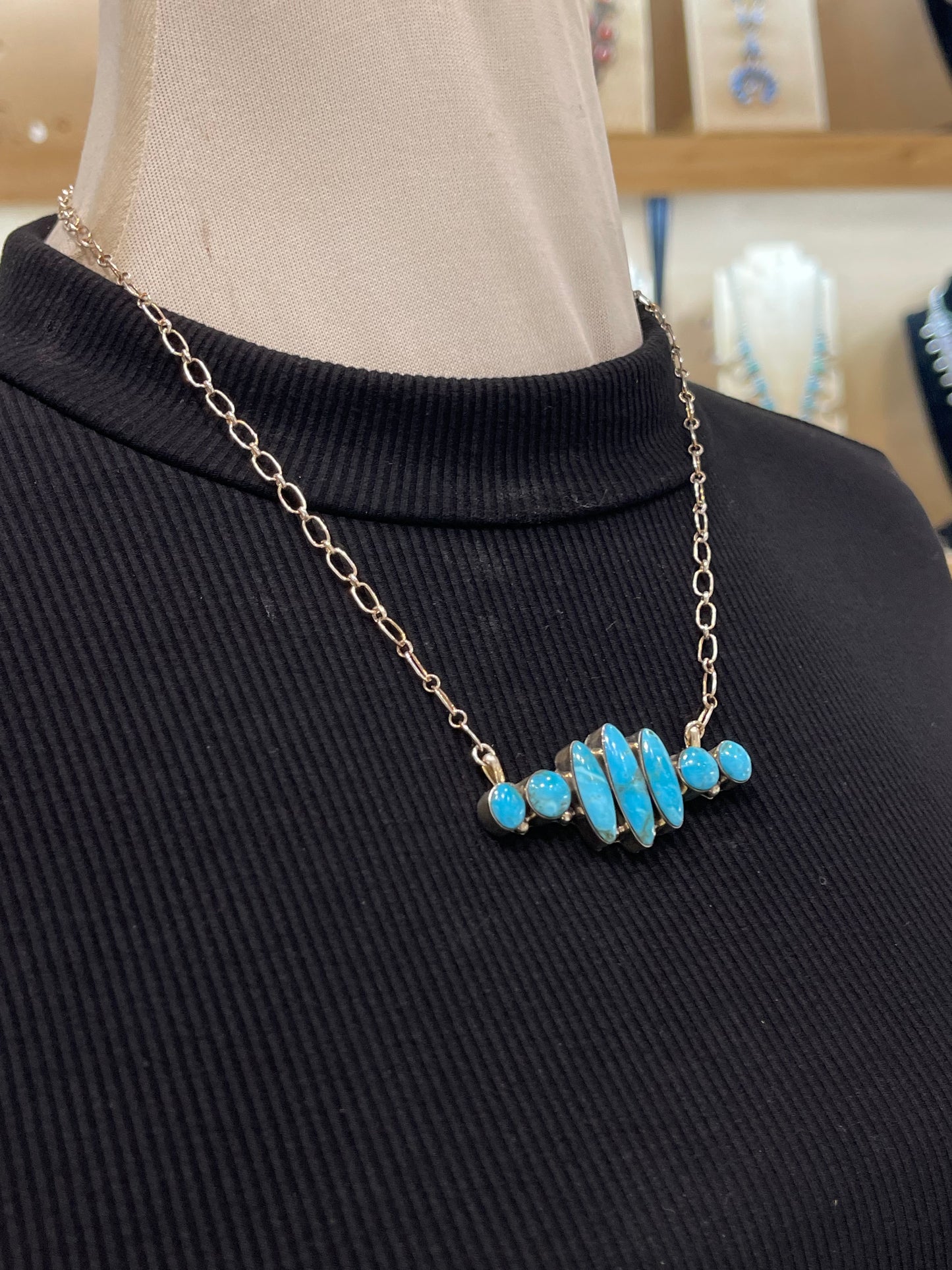 20" Turquoise Seven Stone Necklace by Kimbery Yazzie, Navajo
