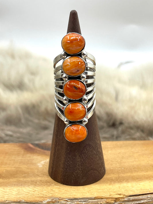 7.0 5 Stone Orange Spiny Oyster Ring