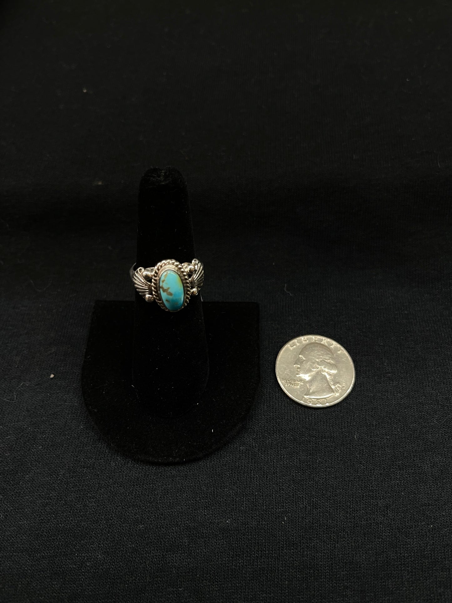 6.0 Turquoise Oval Ring by Alice R. Sanders, Navajo