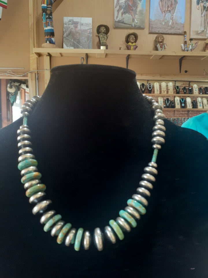 18" 5mm-16mm Handmade Navajo Pearls and Royston Turquoise Necklace