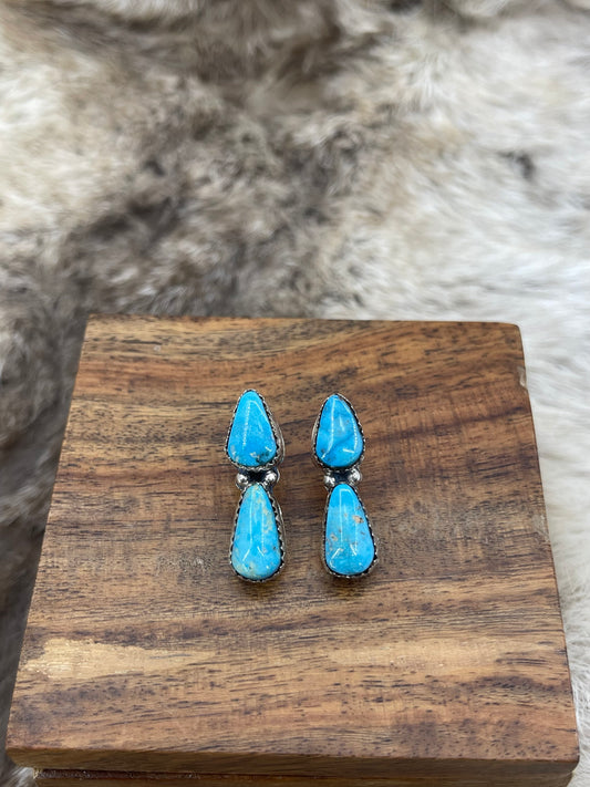 2 Stone Turquoise Earrings by  "N.W.", Navajo