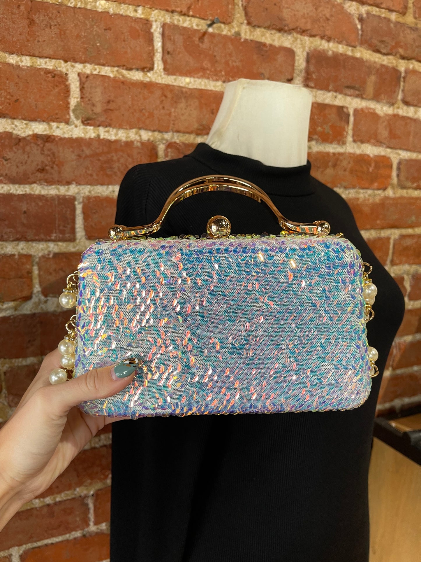 Sparkly Sequin Purse with Gold color Trim