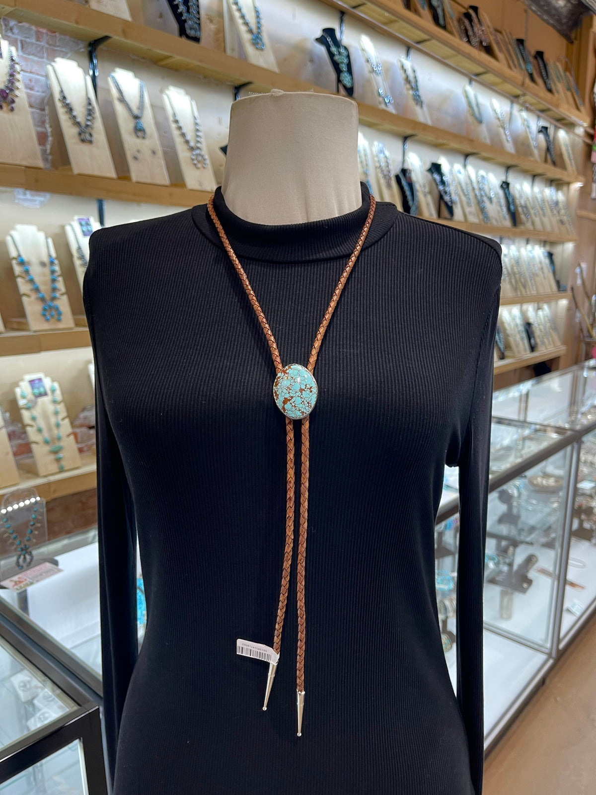 #8 Turquoise Bolo Tie by Carrie Cannon, Kiowa
