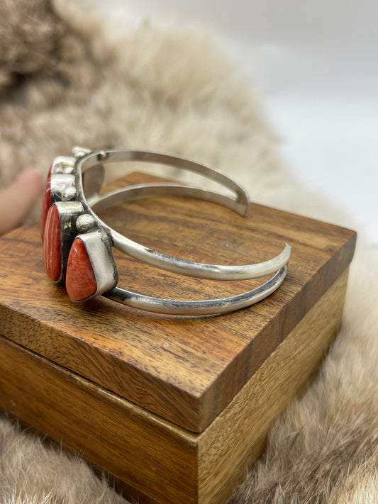 5 Stone Red Spiny Oyster Cuff by Augustine Largo, Navajo
