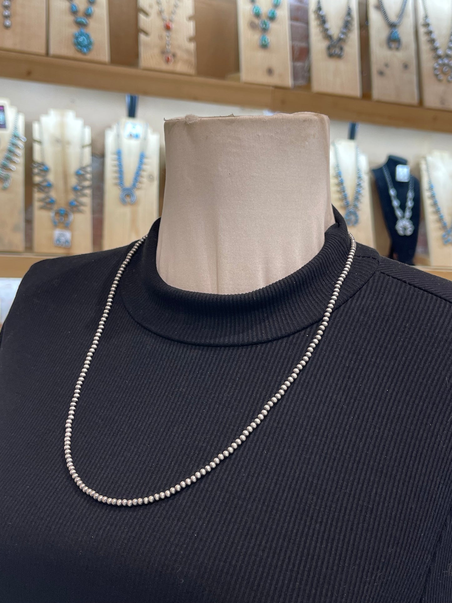 24" 3mm Navajo Style Pearls Strung Necklace by Lucinda Sardo, Navajo