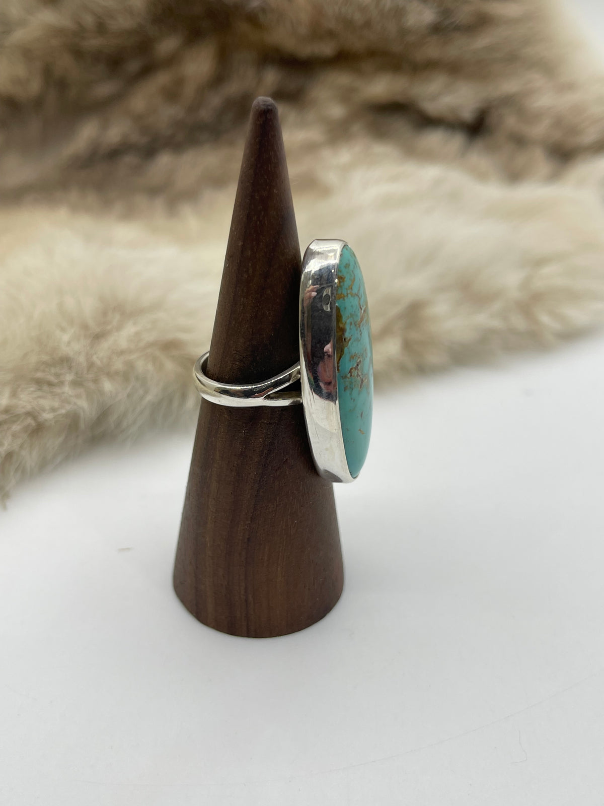 7.0 Kingman Turquoise Ring by Lawrence Willie, Navajo