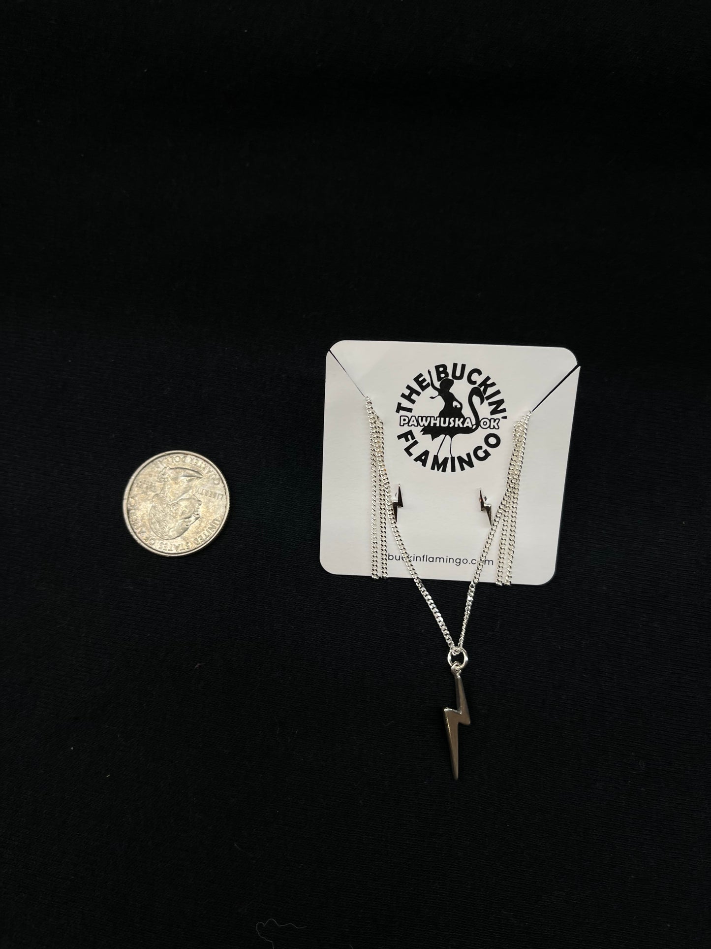 18" Sterling Silver Lighting Bolt Necklace and Earrings Set