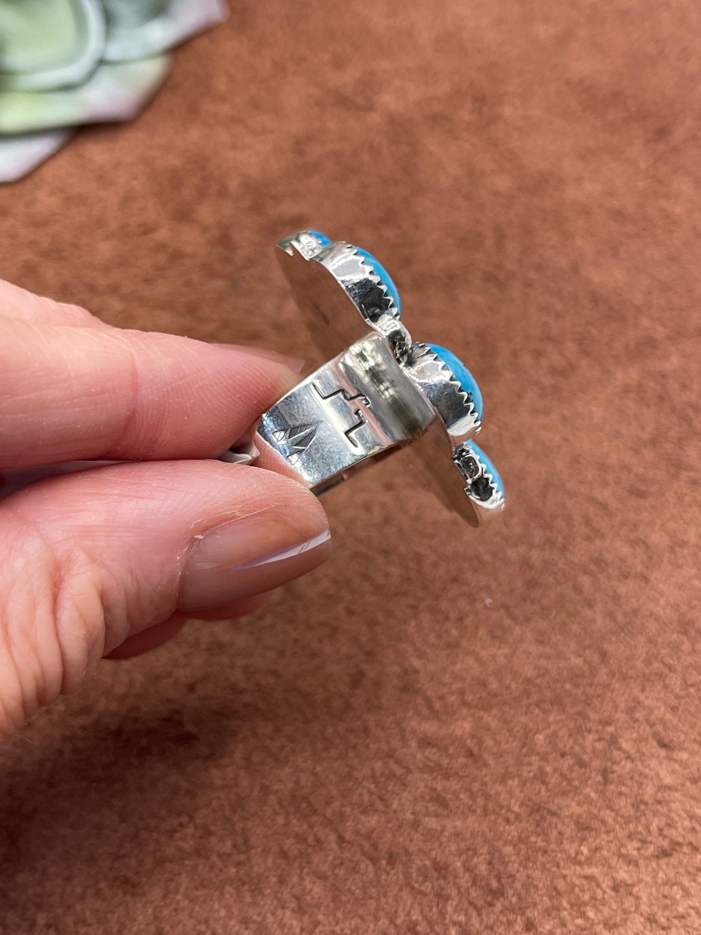 6.0 7 Stone Turquoise Cluster Ring by Charlene Yazzie, Navajo