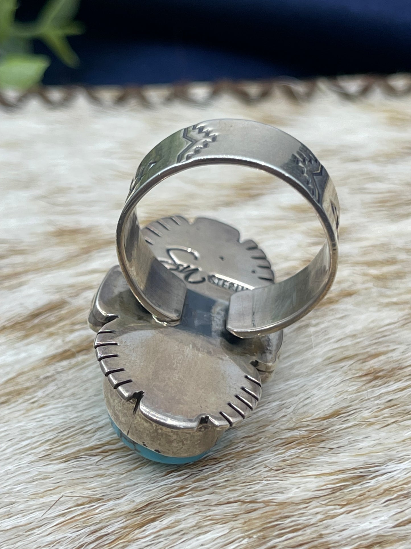 Adjustable Oval Turquoise Ring By Steven Nez, Navajo