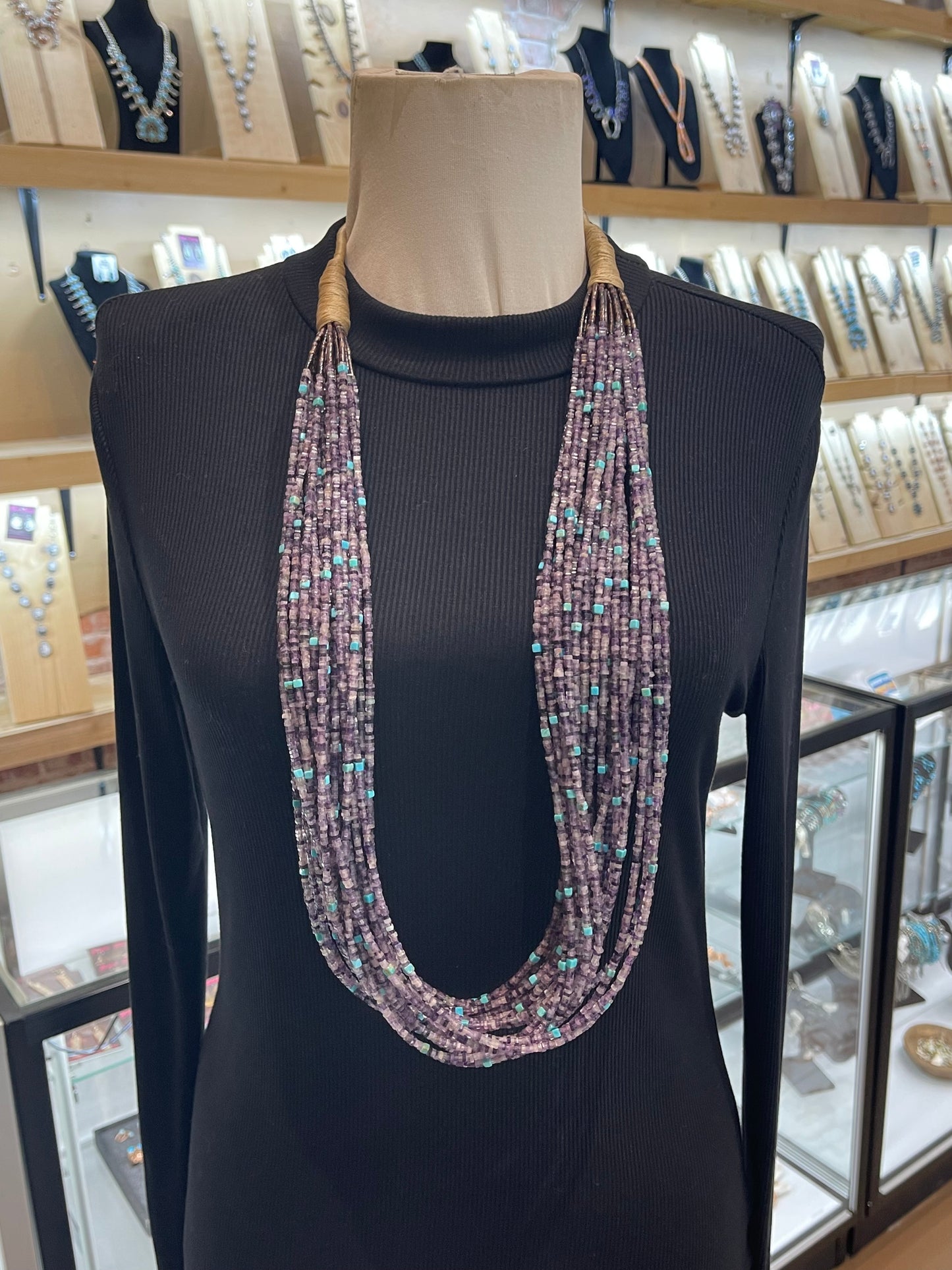 36" Strand Charoite & Turquoise Necklace by Jolene Bird, Santo Domingo