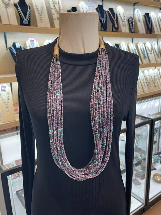 36" Strand Charoite & Turquoise Necklace by Jolene Bird, Santo Domingo