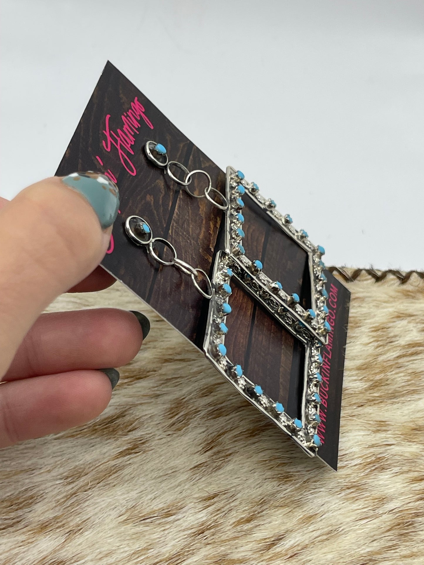 Snake Eye Picture Frame Earrings by Marion Quam, Zuni