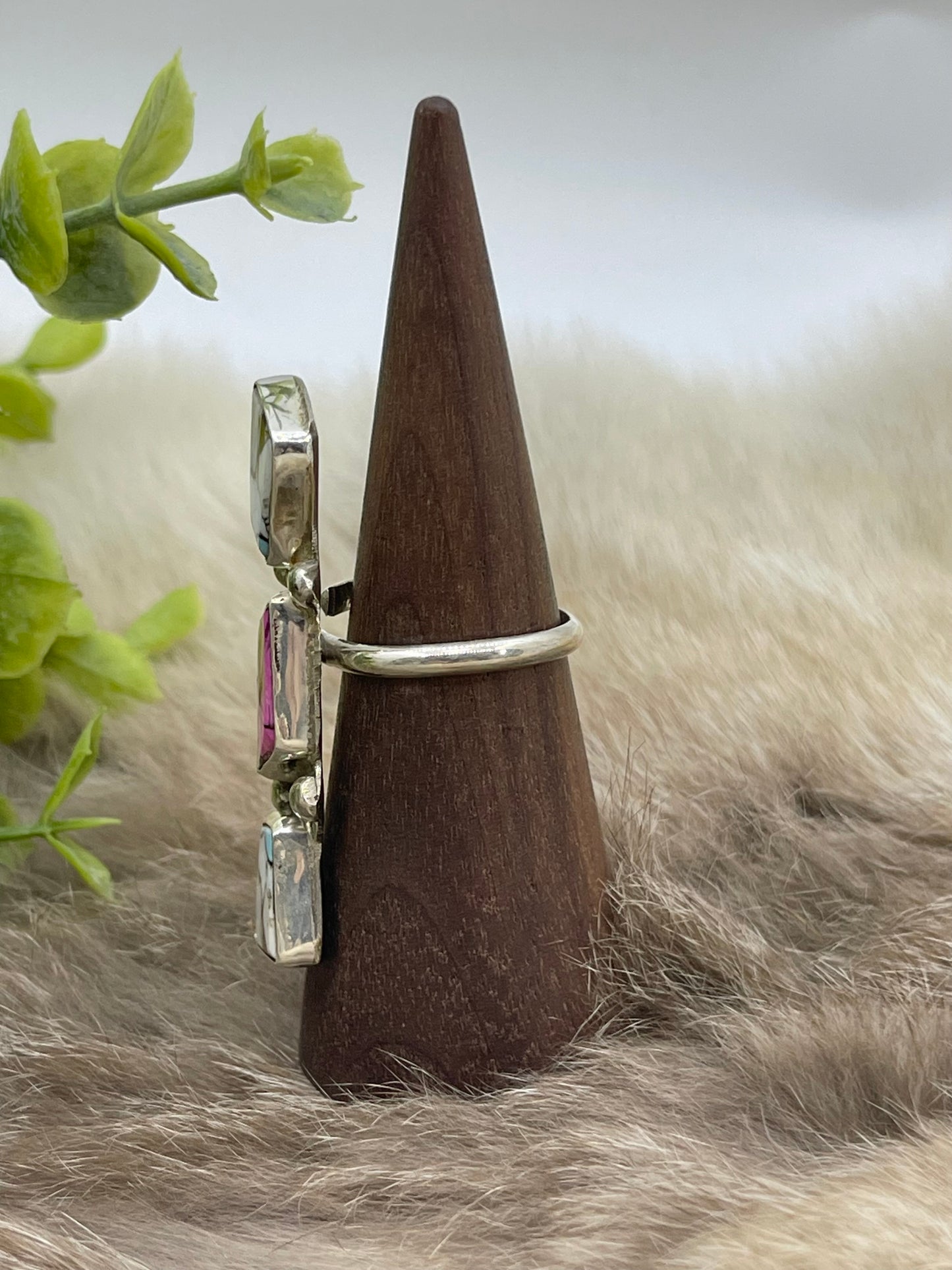 Adjustable 3 Stone Cotton Candy Ring by Jude Candeleria, Zuni