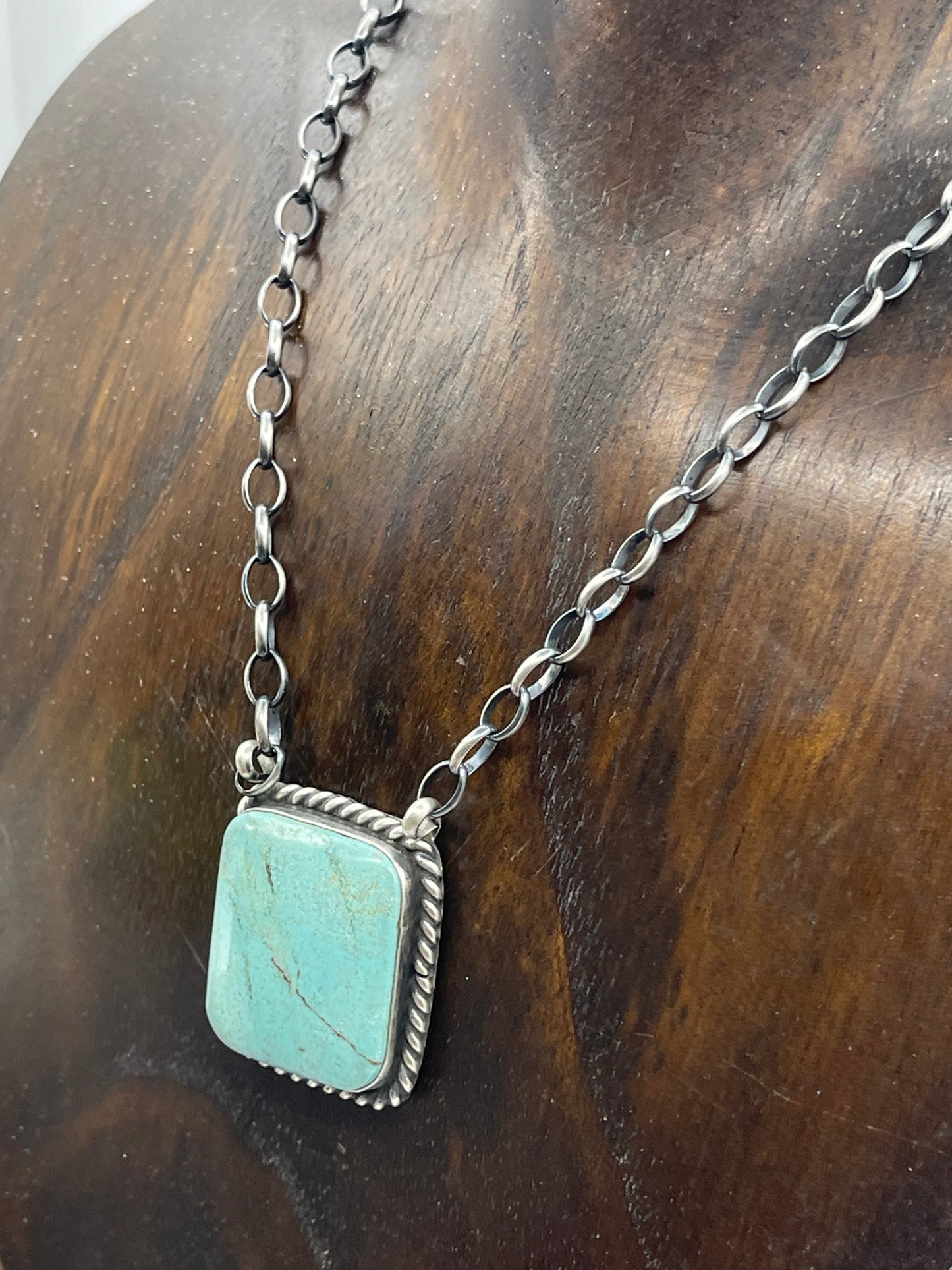 18" #8 Turquoise Square Necklace by Augustine Largo, Navajo