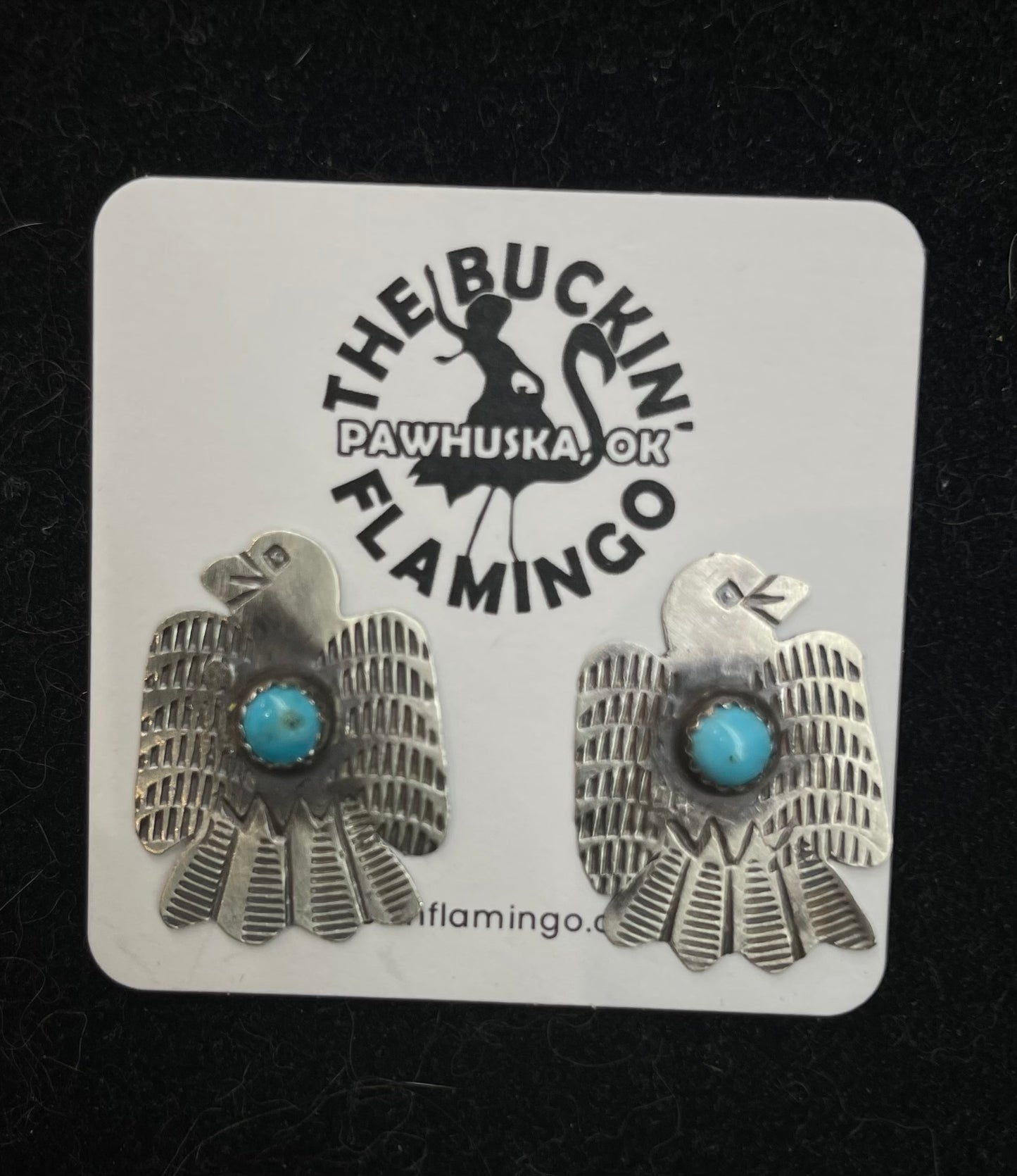 Sterling Silver and Kingman Turquoise Thunderbird Post Earrings by Gabriella Yazzie, Navajo