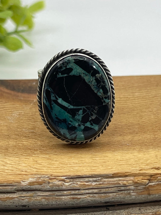 7.5 Black Buffalo Ring by Sunshine Reeves, Navajo
