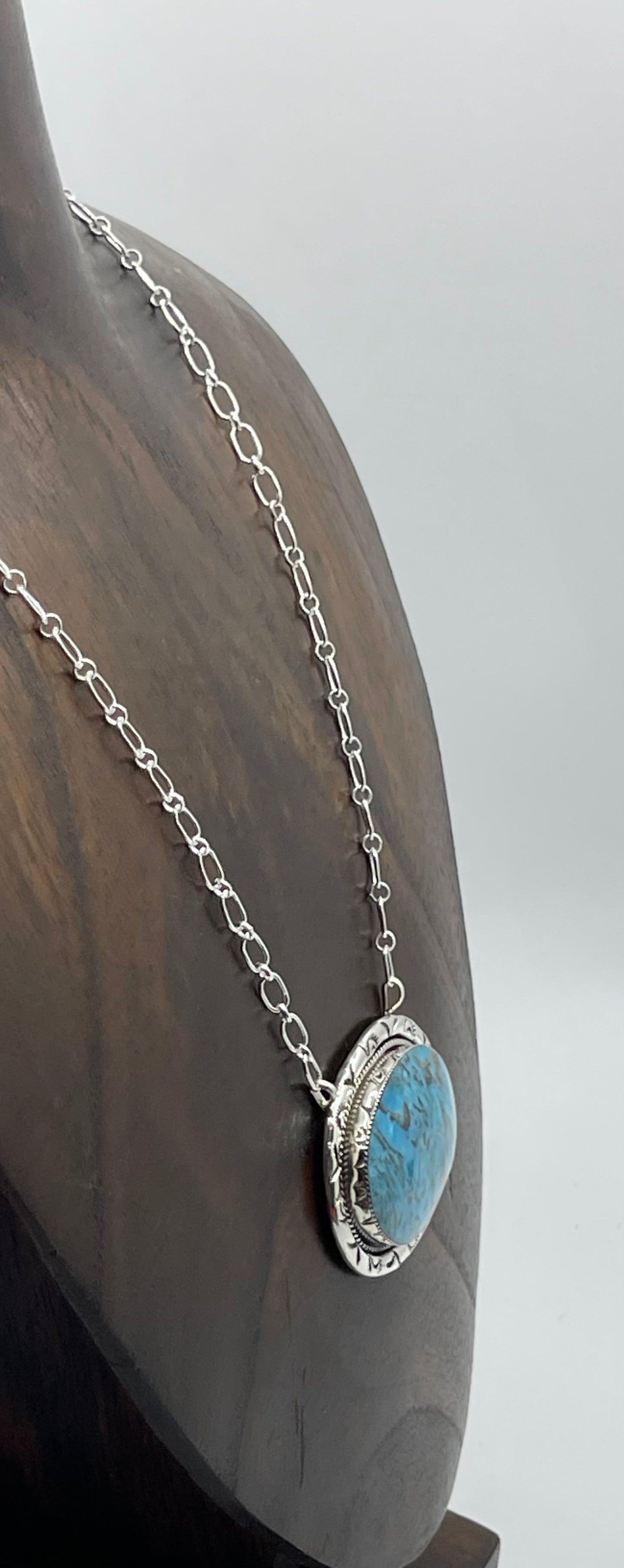 20" Kingman Turquoise Oval Necklace by Jimson Belin, Navajo