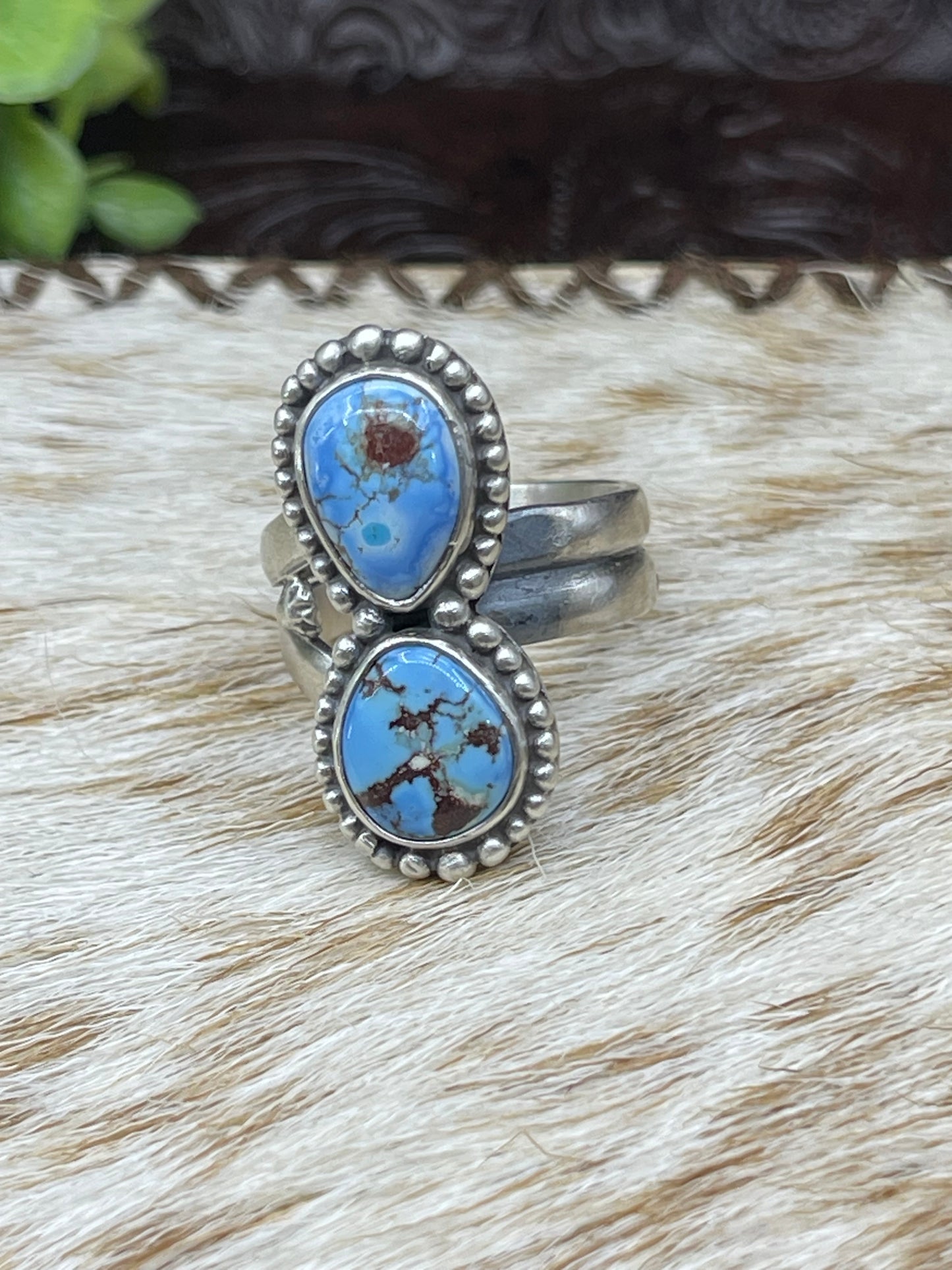 6.0 Adjustable 2 Stone Golden Hills Turquoise Ring