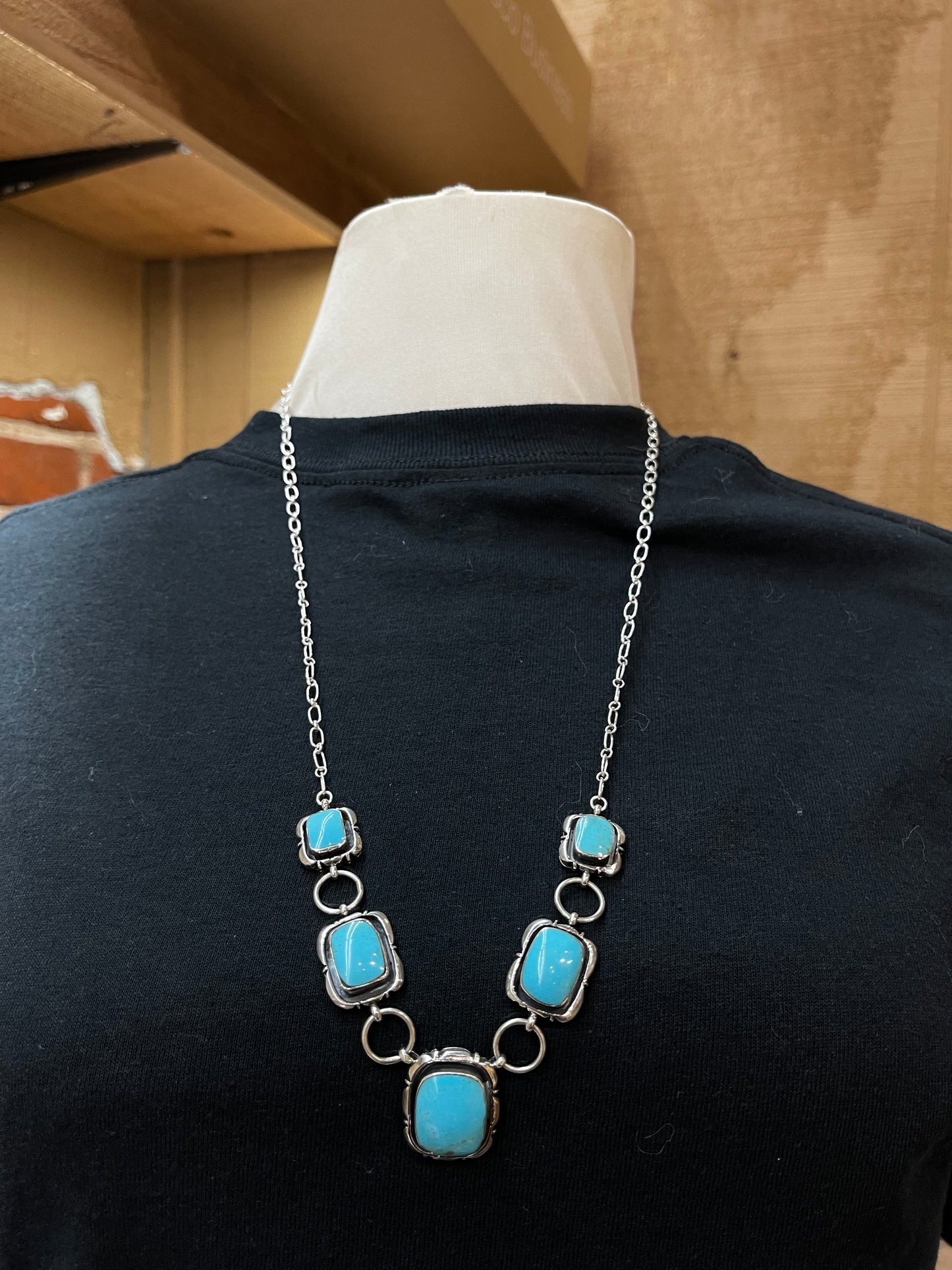 24" 5 Stone Turquoise Necklace by Mike Smith, Navajo