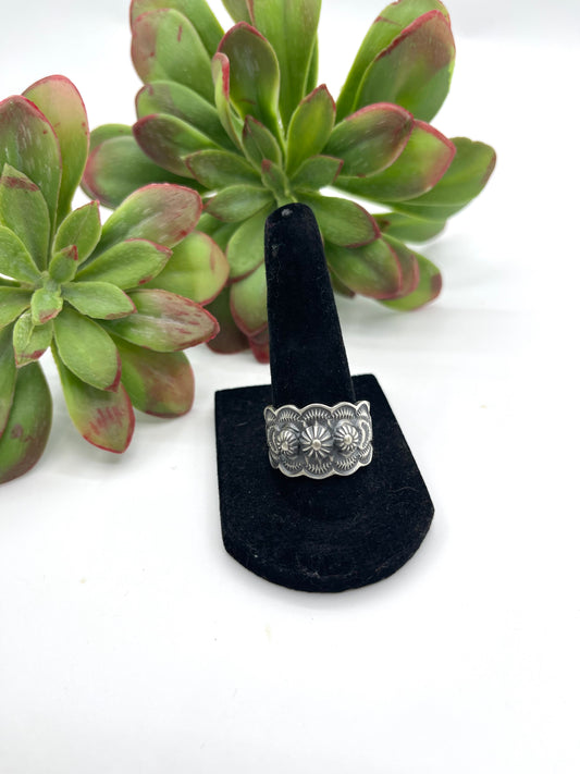 9.0 Sterling Silver Stamp Ring by Benny Ramone, Navajo