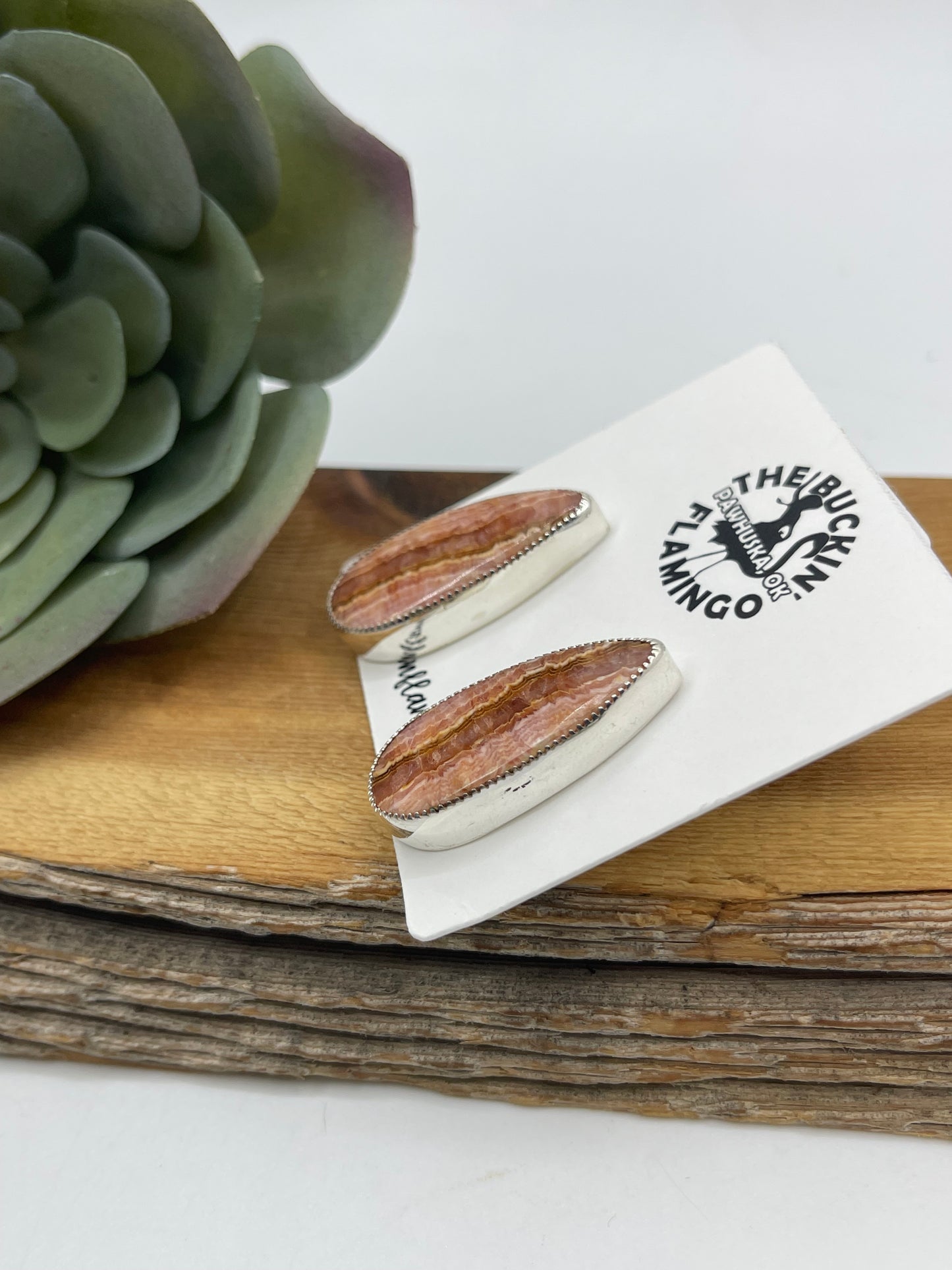 Teardrop Rhodochrosite Post Earrings by Duane Smith, Navajo