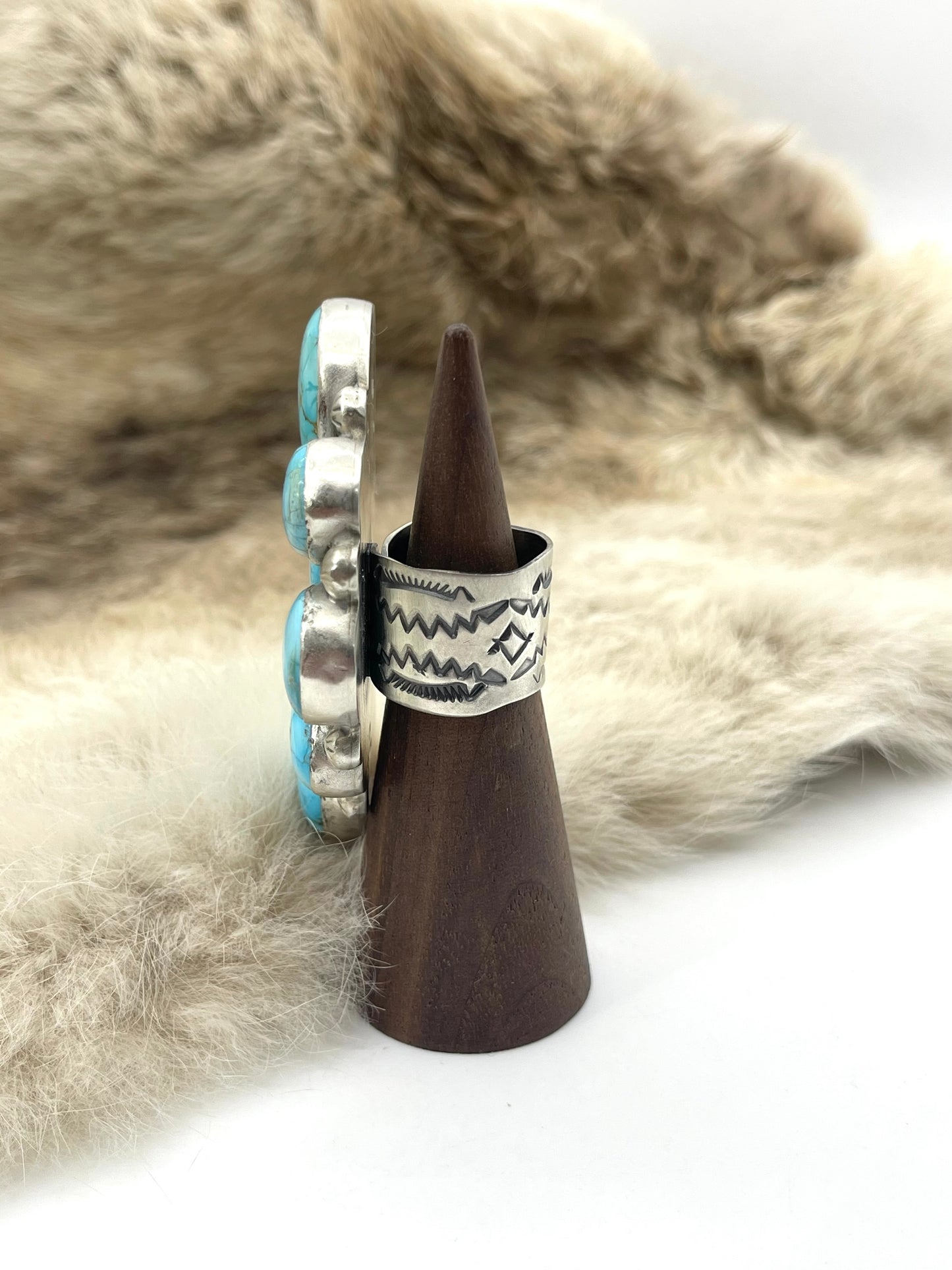Adjustable (6.0-10.0) High Grade Kingman Turquoise Half Cluster Ring by Thompson Piaso, Navajo