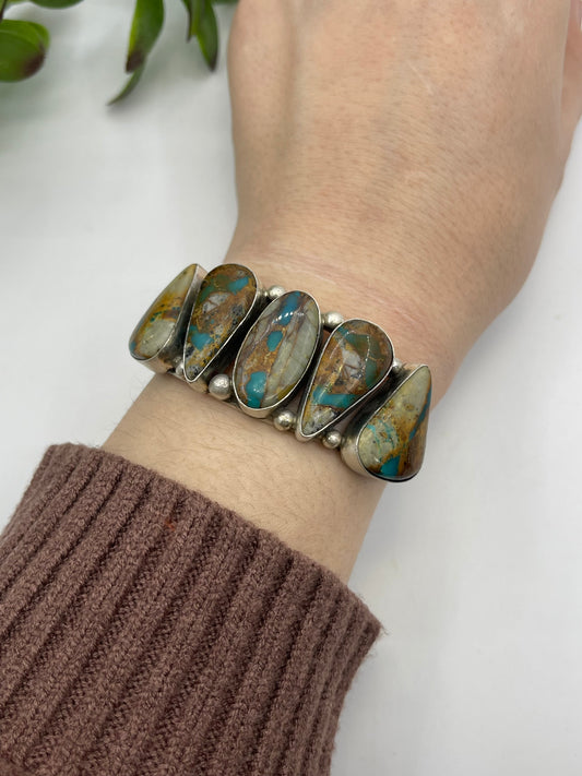 5.5" - 7" 5 Stone Royston Ribbon Turquoise Cuff