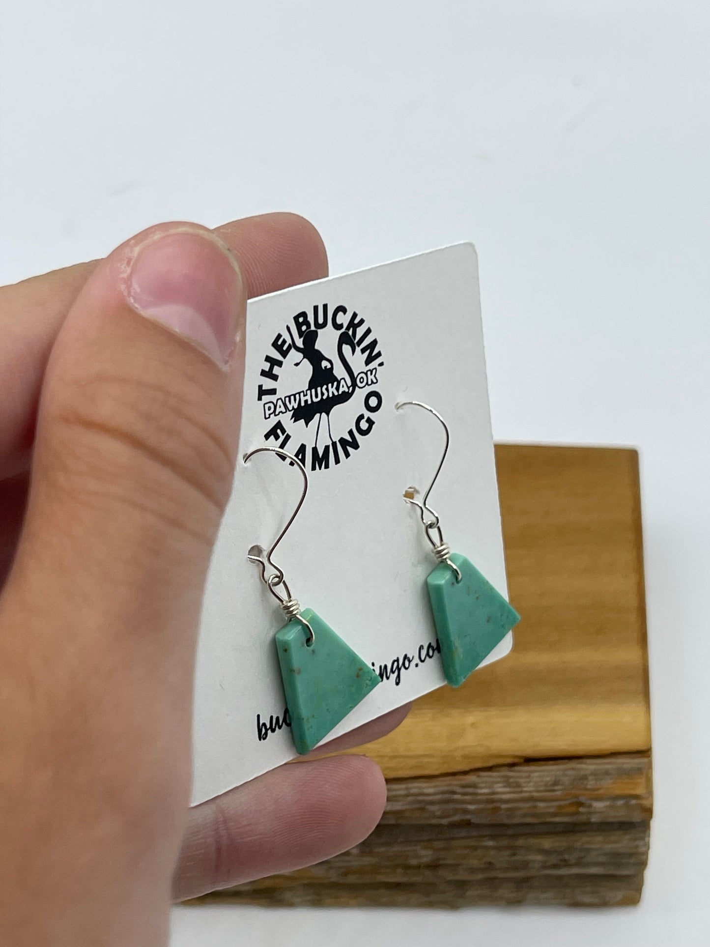 Small Turquoise Slab Dangle Earrings by Raymond Tenoria, Santo Domingo