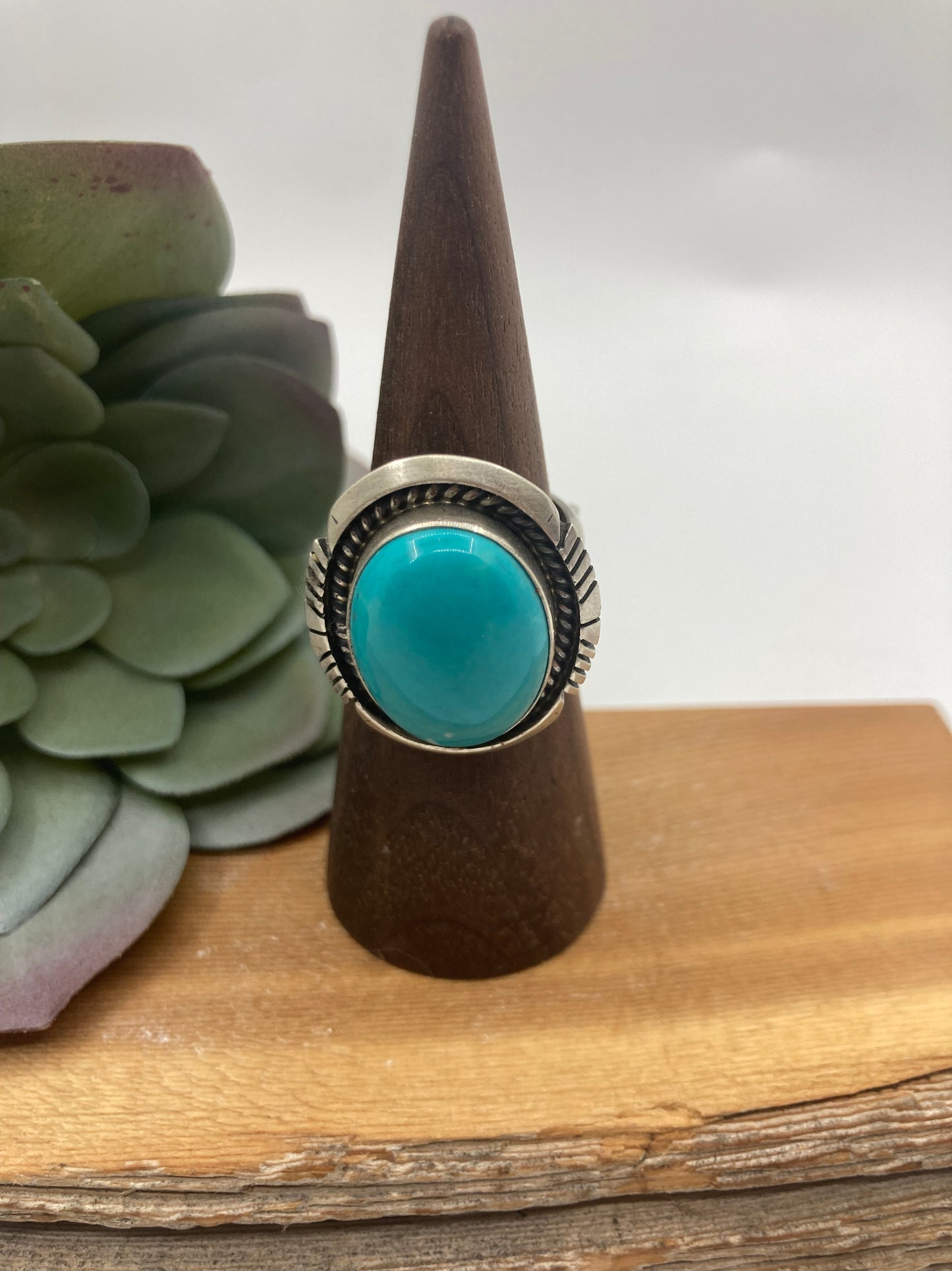 Adjustable 6.0-10.0 Kingman Turquoise Oval Ring by Annette Martinez, Navajo