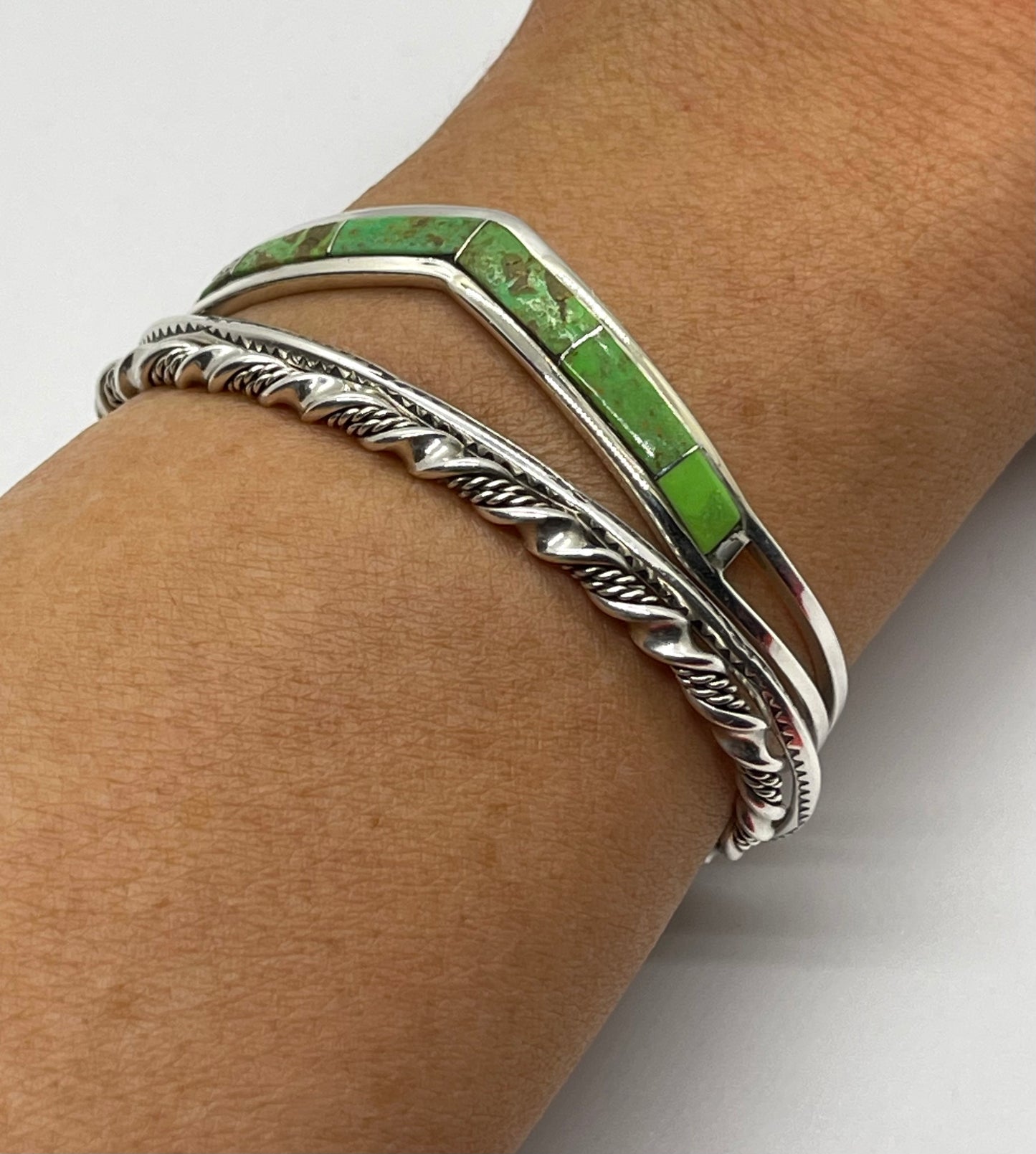 6" Green Gaspeite Inlay Cuff by Jamie Johnson, Navajo