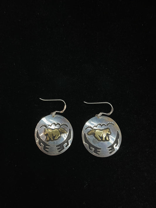 Sterling Silver and Brass Stamped Dangle Earrings by T & R Singer, Navajo