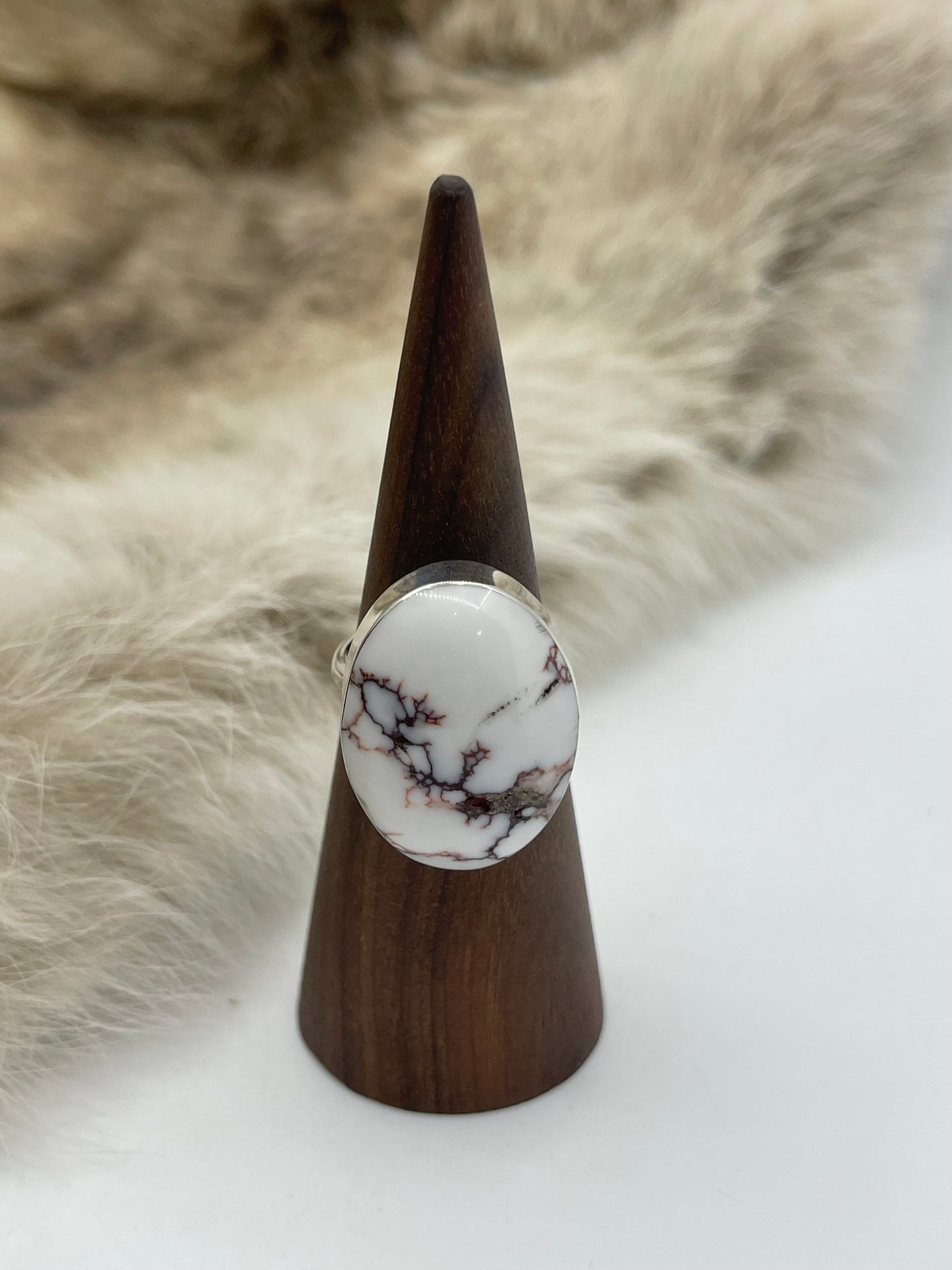 7.0 Oval Wild Horse Ring by David Lopez, Navajo