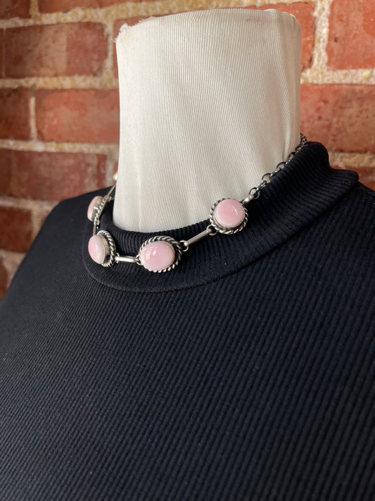 16" Pink Conch Shell Choker Necklace by Augustine Largo, Navajo