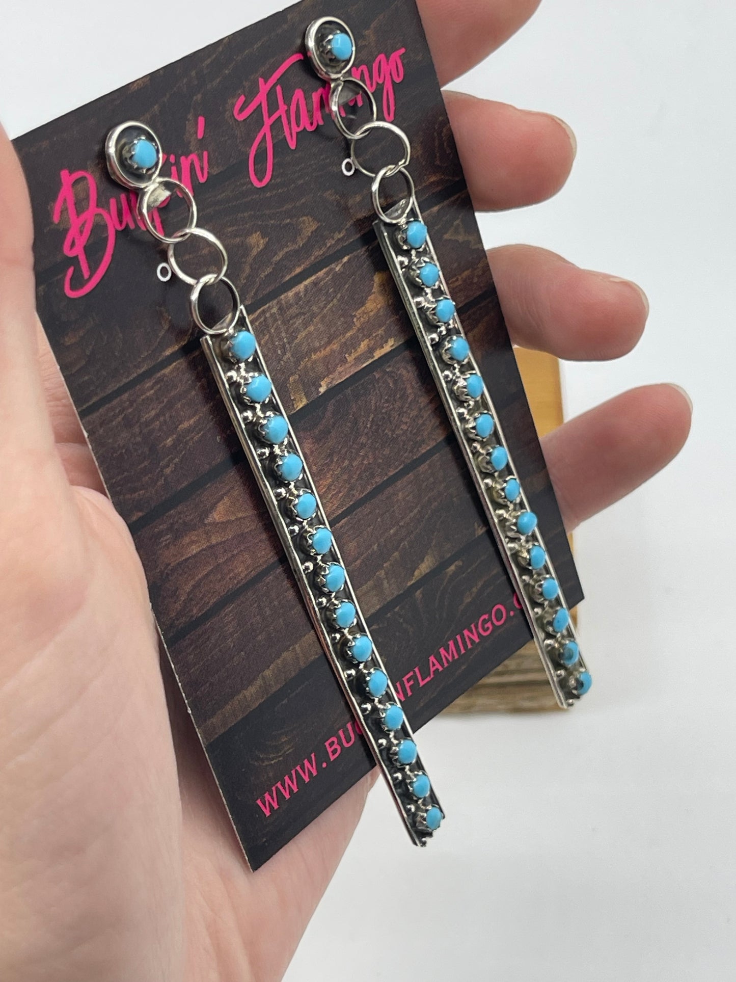 4" Turquoise Snake Eye Post Dangle Earrings by Joan Cheama, Zuni