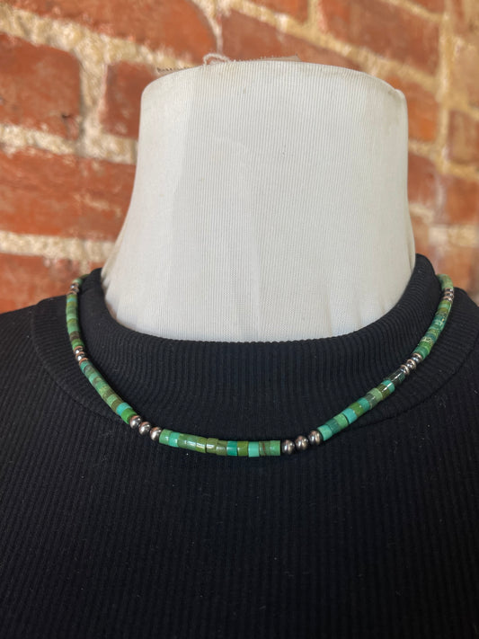Navajo Pearls and Green Turquoise Beaded Necklace, Navajo Made