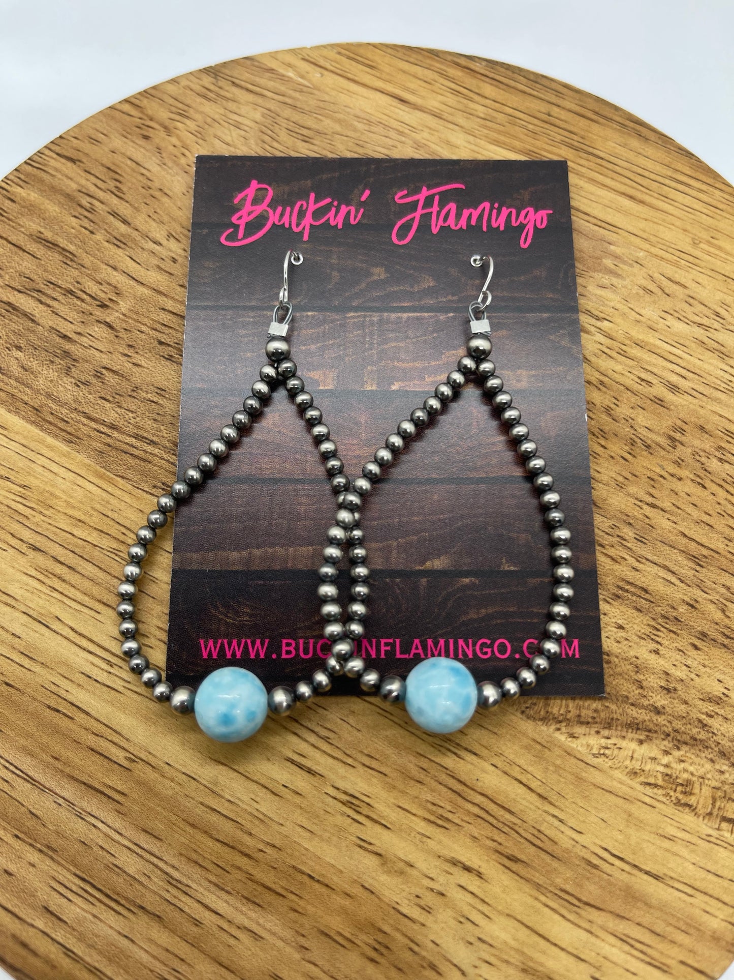 3-4mm Navajo Pearls and Larimar Teardrop Dangle Earrings